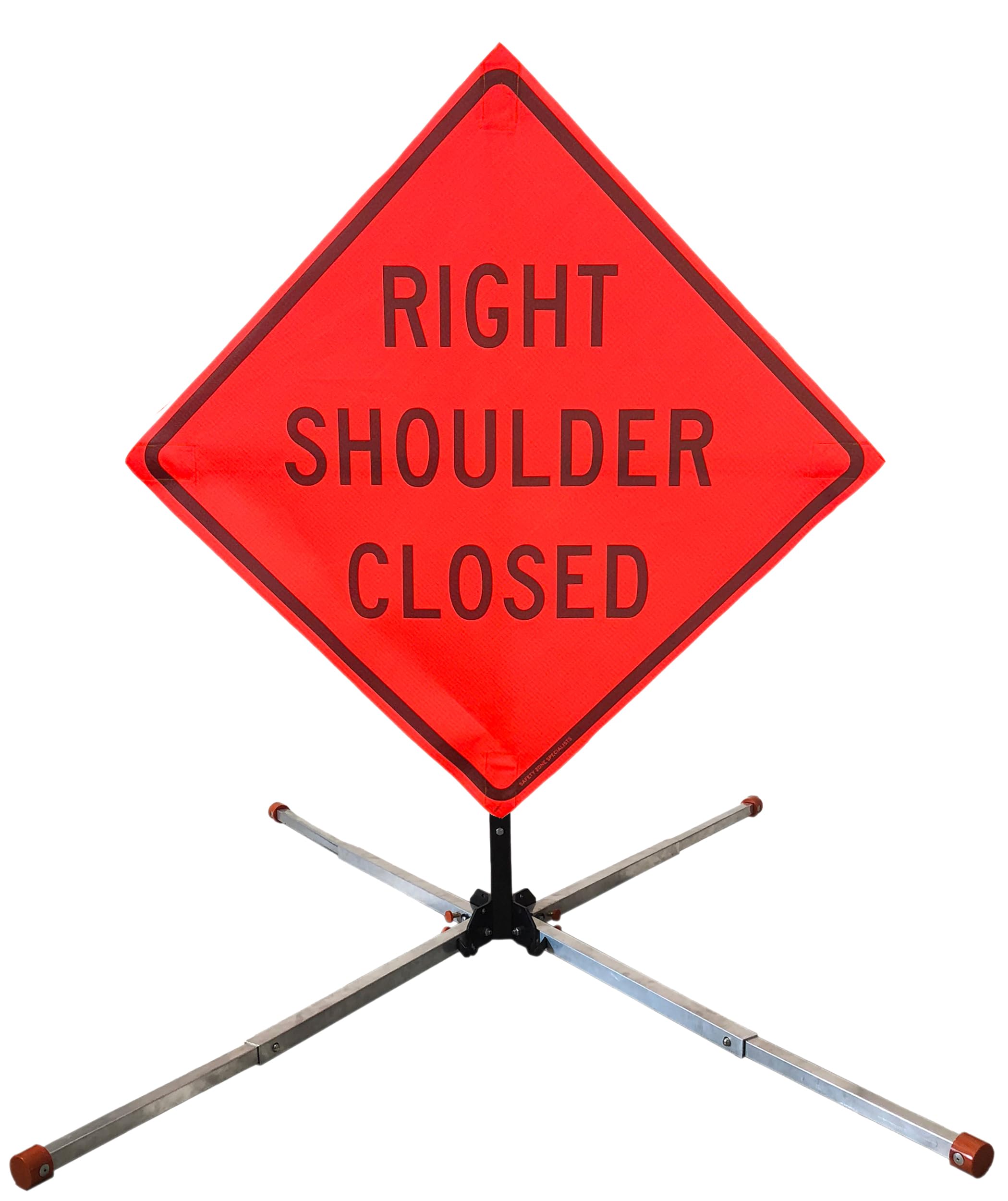 OrangeGear® 36" x 36" MUTCD TTC Compliant Safety Orange Mesh Rollup Traffic Control Sign, Fiberglass Ribs & Aluminum Sign Stand Kit (Right Shoulder