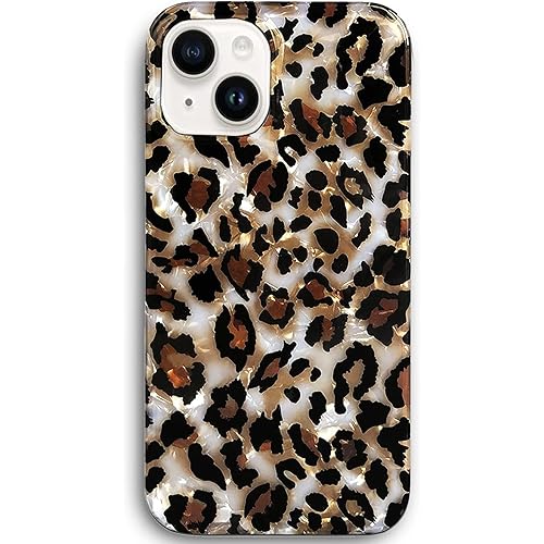 J.west Case Compatible with iPhone 15 Plus Case 6.7, Luxury Sparkle Translucent Clear Leopard Cheetah Print Pearly Design Soft Silicone Slim TPU Protective Phone Case Cover for Girls Women (Bling)