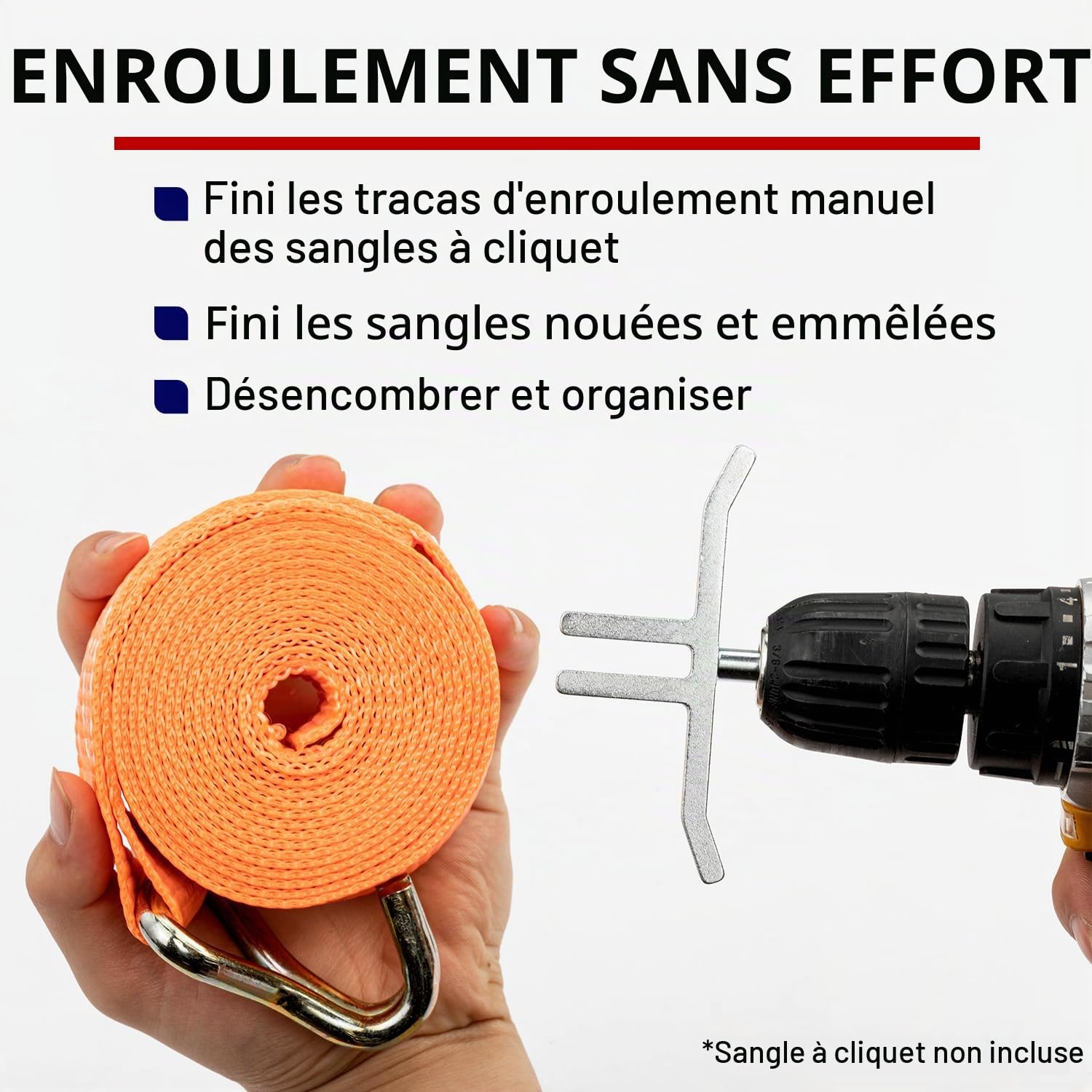 Outil d'enroulement de sangle à cliquet – Rouleaux de sangle en acier pour lits plats, sangles de camionneur et sangles de treuil de remorque – Équipement à plat – S'adapte à la plupart des