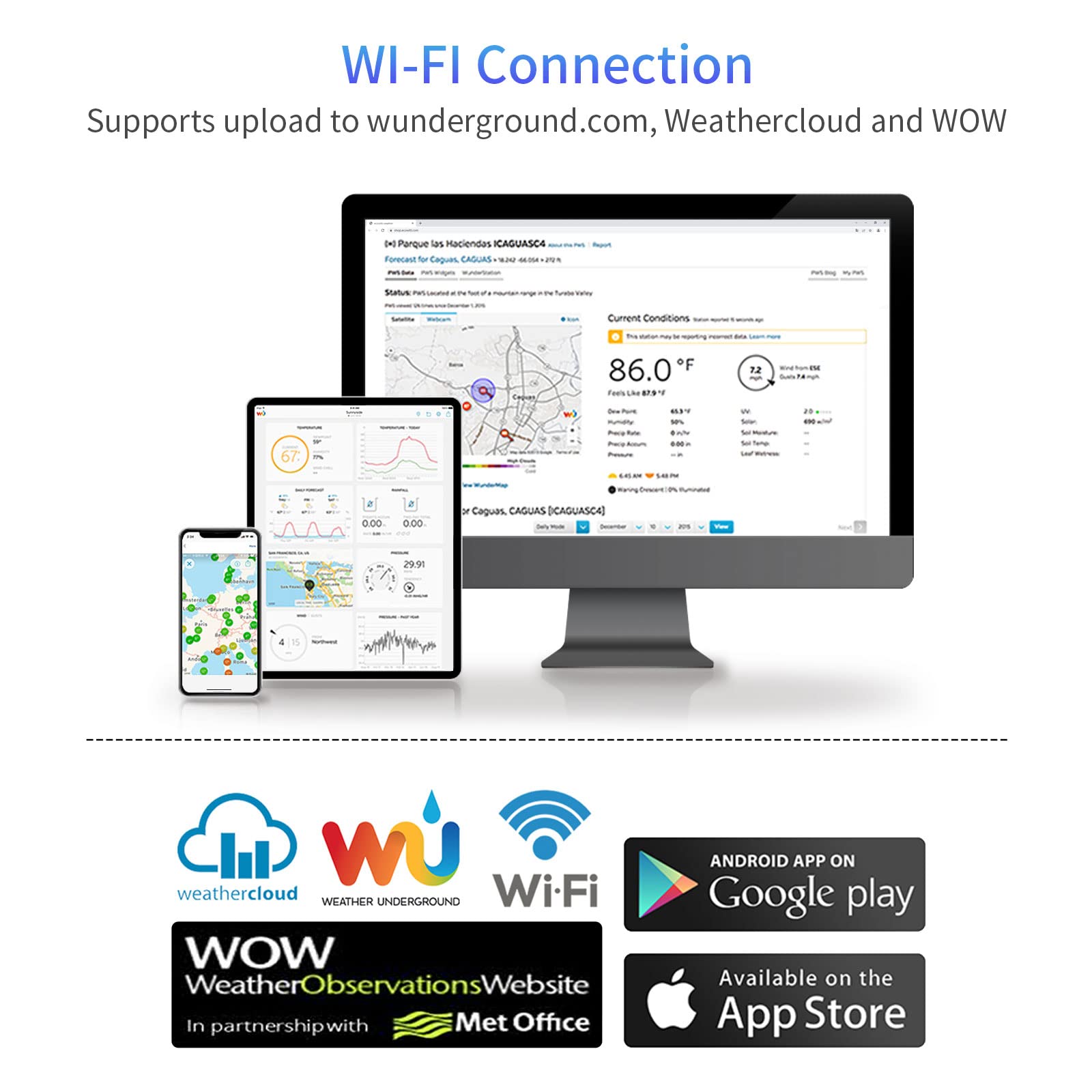 ECOWITT WS69 sensore esterno per stazioni meteorologiche, sensore meteorologico 7 in 1, pluviometro/velocità del vento/direzione/temperatura/umidità/luce solare/raggi UV, accessorio