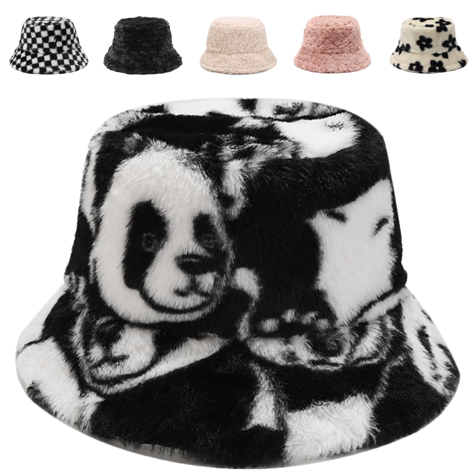 GadfaryBucket Hat Women Furry Fuzzy Bucket Hats for Ladies, Winter Warm Fluffy Plush Faux Fur Hat for Women