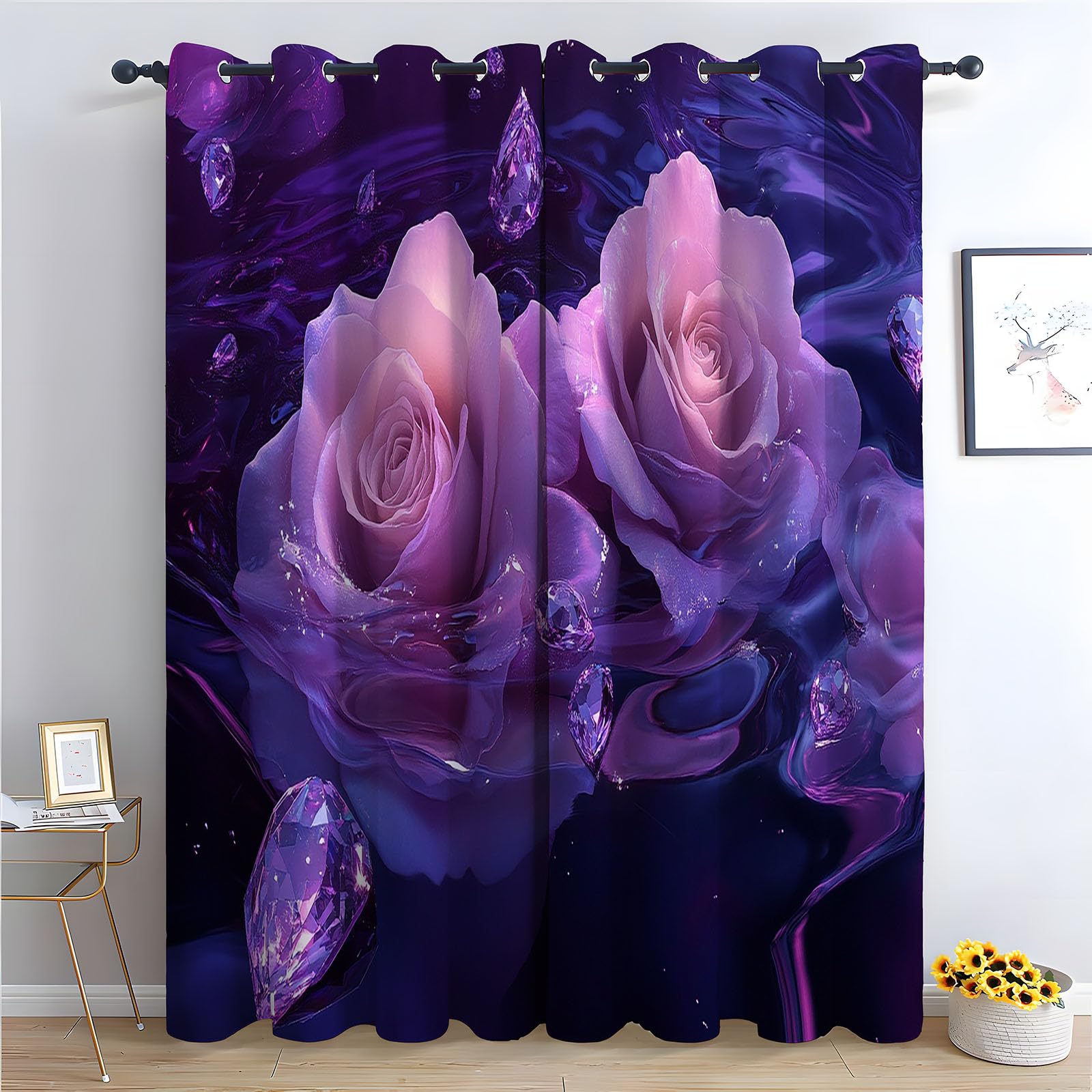 TERUEA Blackout Fabric Window Drapes for Living Room Bedroom Glossy light purple rose rippled water Curtains for Living Room-52 W x 84" L (Pack of 2)