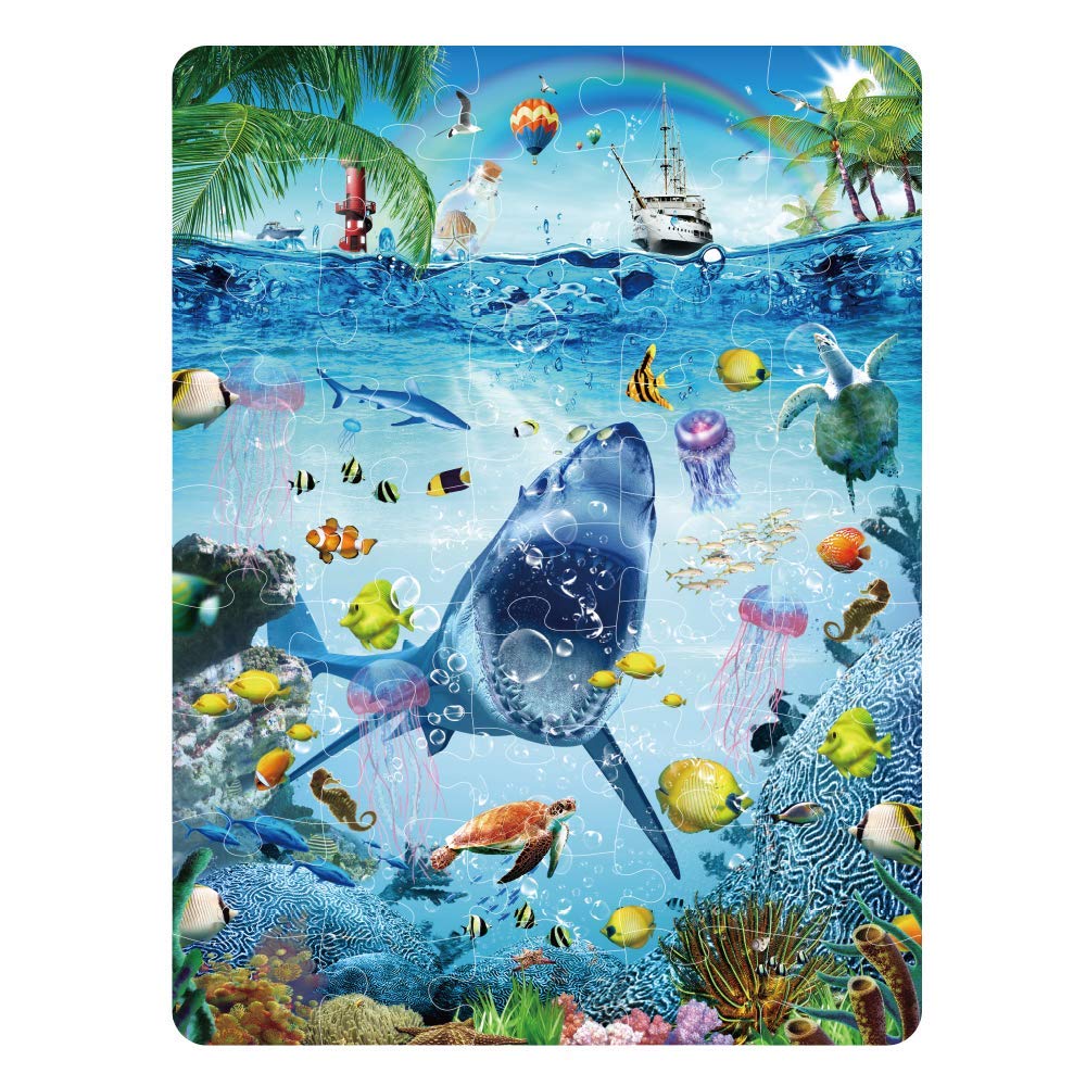 Kids Floor Puzzle for Ages 4-8, Ocean Floor Puzzle, Underwater Shark Pattern Design Jigsaw Puzzle, Gifts for Boys & Girls(Glow in The Dark, 46Pcs, 24x18in)