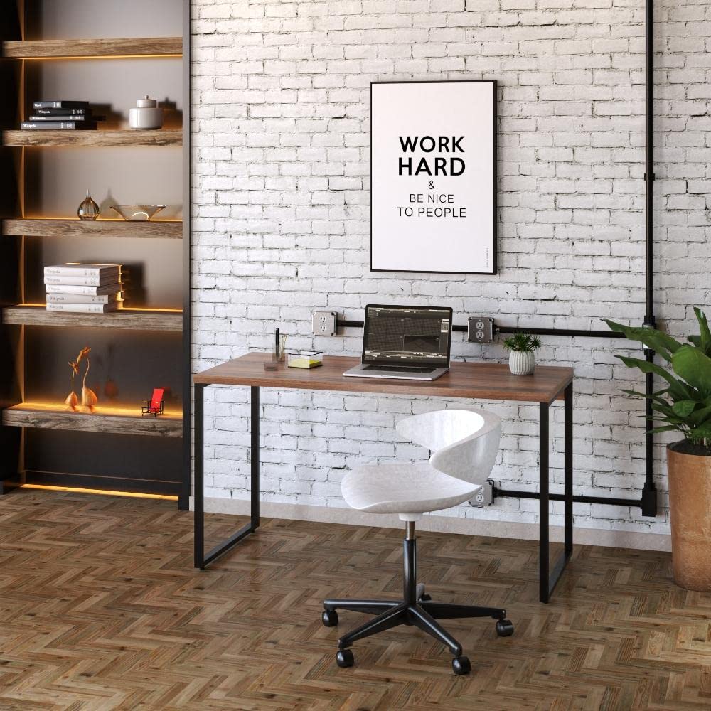 Mesa para Escritório Office Estilo Industrial 1,35m, Trevalla, Kuadra, Nogal/Est.Preta