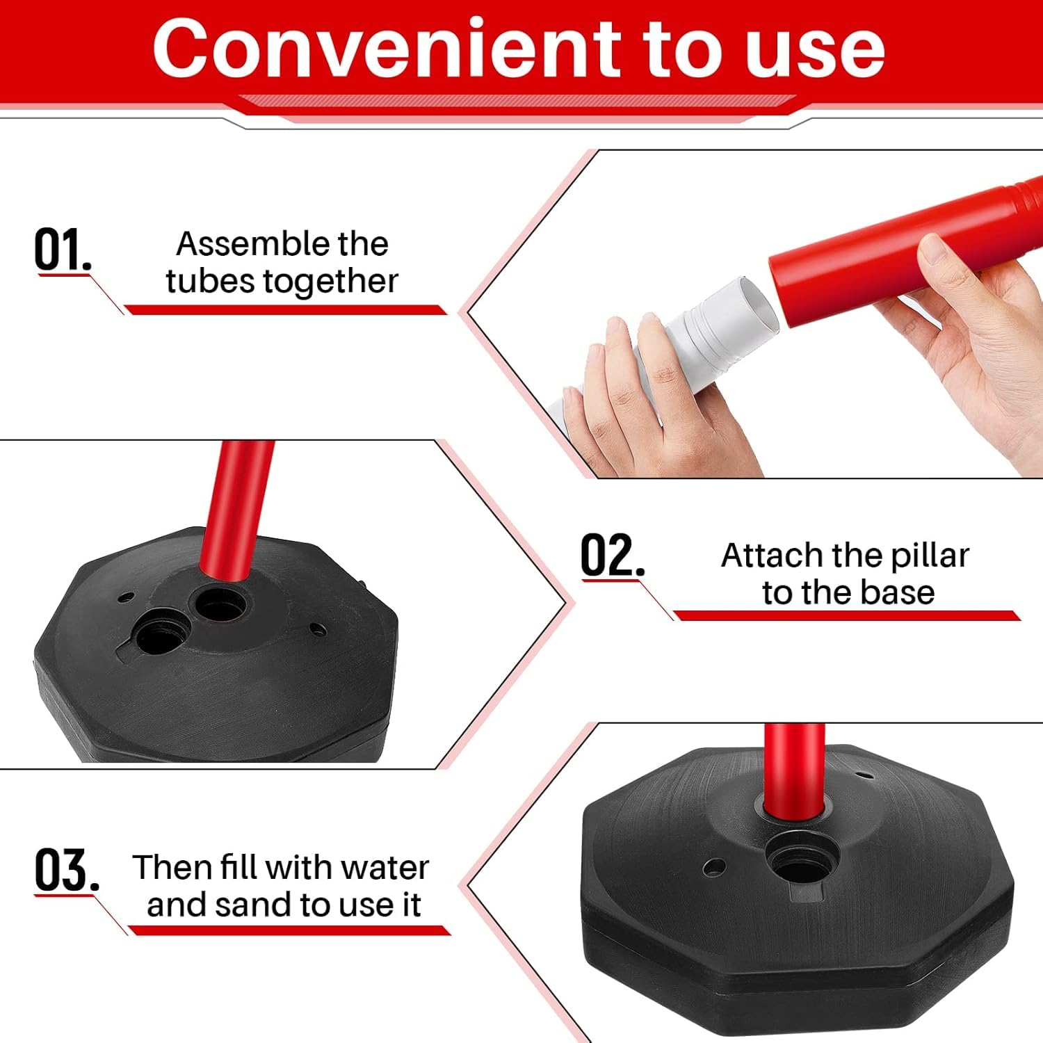 Juego de 6 Postes Plásticos Desmontables Rojo-Blanco con Cadenas de Seguridad 12m