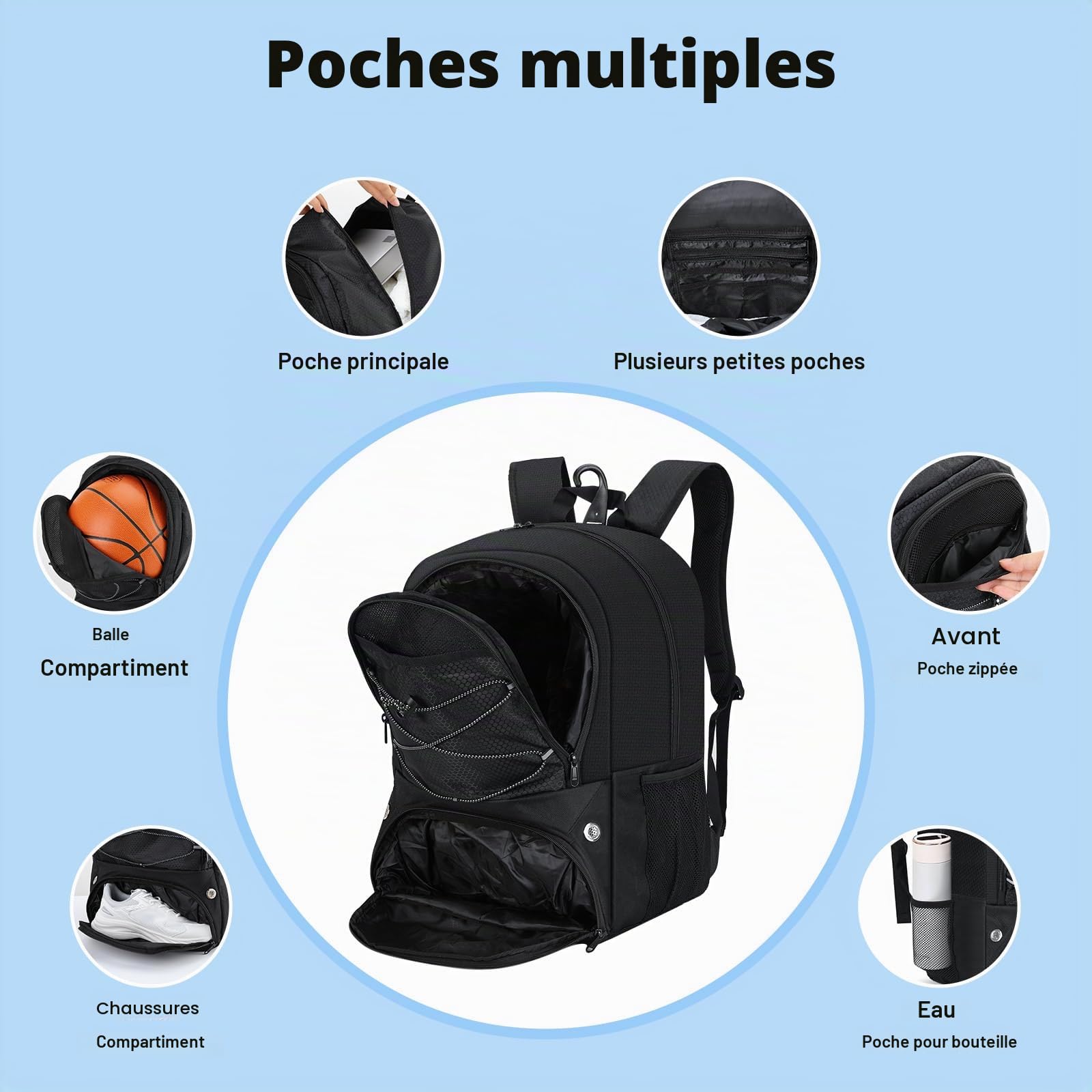 MoKo Sac à Dos de Sac Basket-Ball, Football pour Hommes et Femmes avec Compartiments séparés