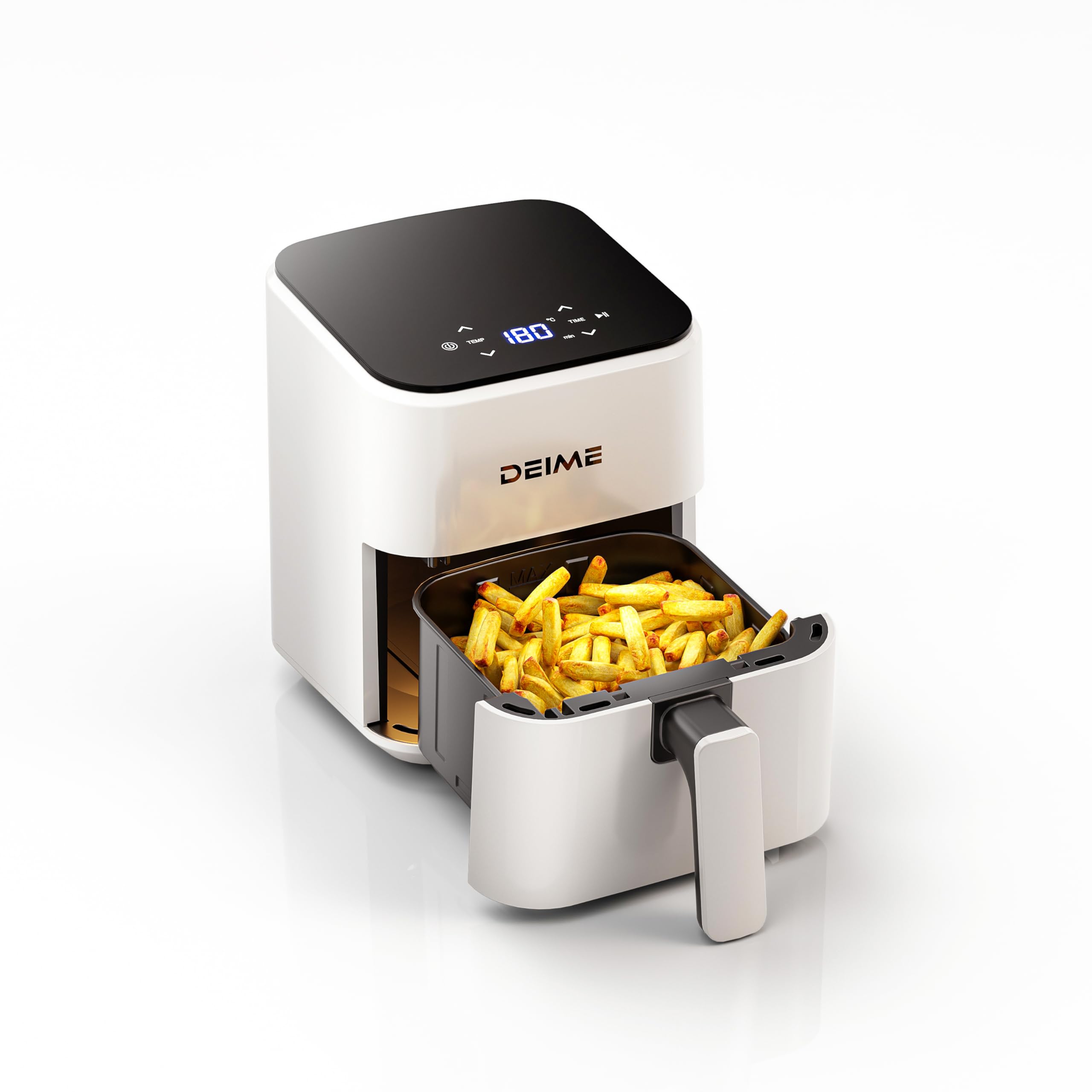 DEIME Heißluftfritteuse 2,5 l, kleiner digitaler Airfryer, platzsparend, kompakt, zum Backen, Aufwärmen, Braten für schnelle und einfache Mahlzeiten, Mini, kompakt und leise, antihaftbeschichtet