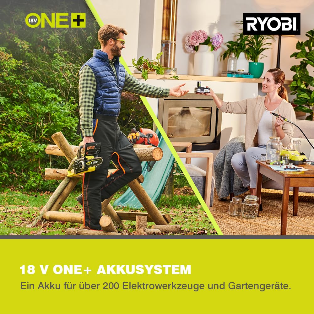 RYOBI 18 V ONE+ Brushless Akku-Astsäge RY18PSX10A-0, 10 cm Schwertlänge, 8 cm Schnittkapazität, Kettengeschwindigkeit bis 6,0 m/s -Variabel einstellbar, ohne Akku und Ladegerät
