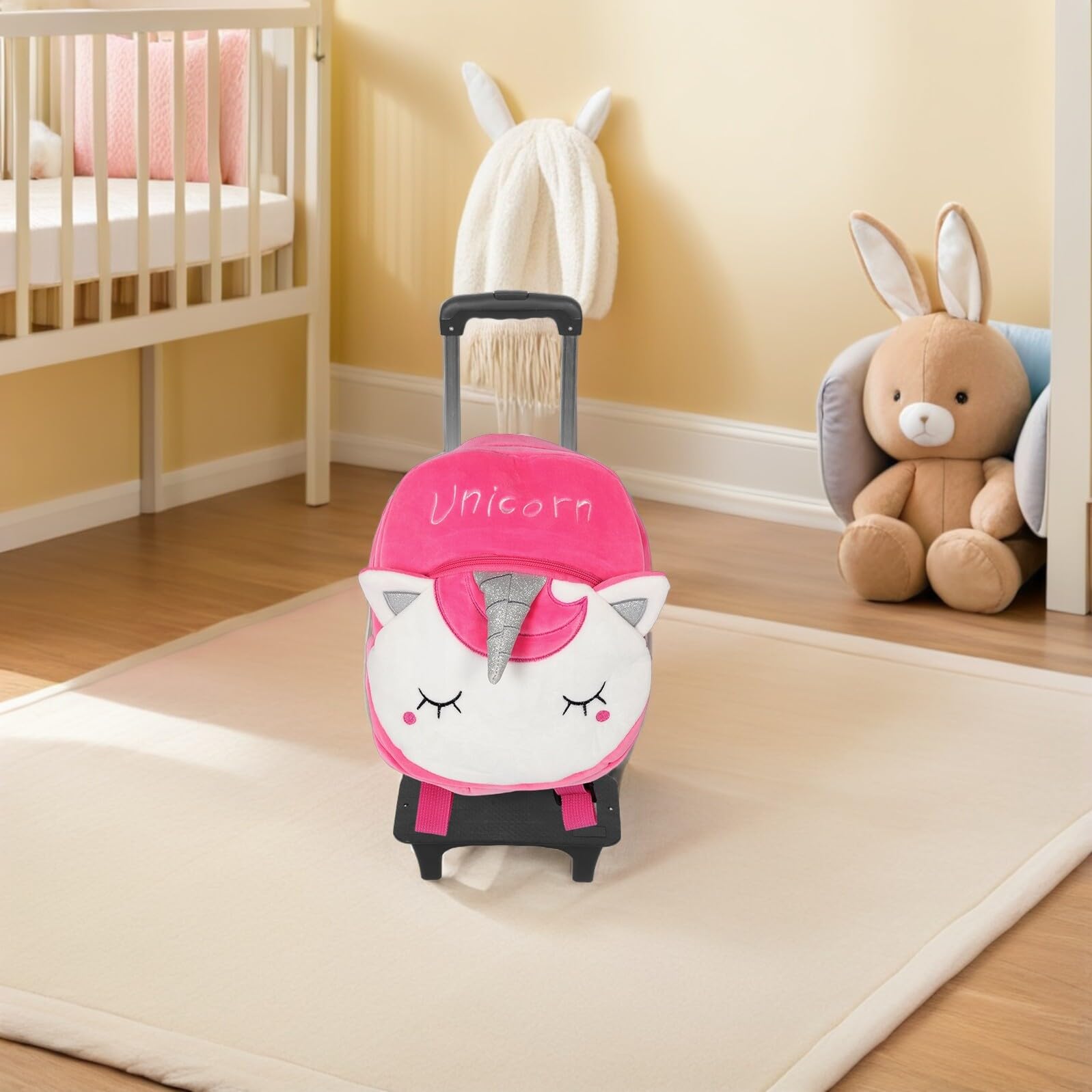Healeved Chariot à Dos Télescopique Pliable pour Garçon Fille Accessoire pour Sac à Dos Scolaire à roulettes Trolley Léger avec Poignée Réglable Support Pratique pour Voyage et École