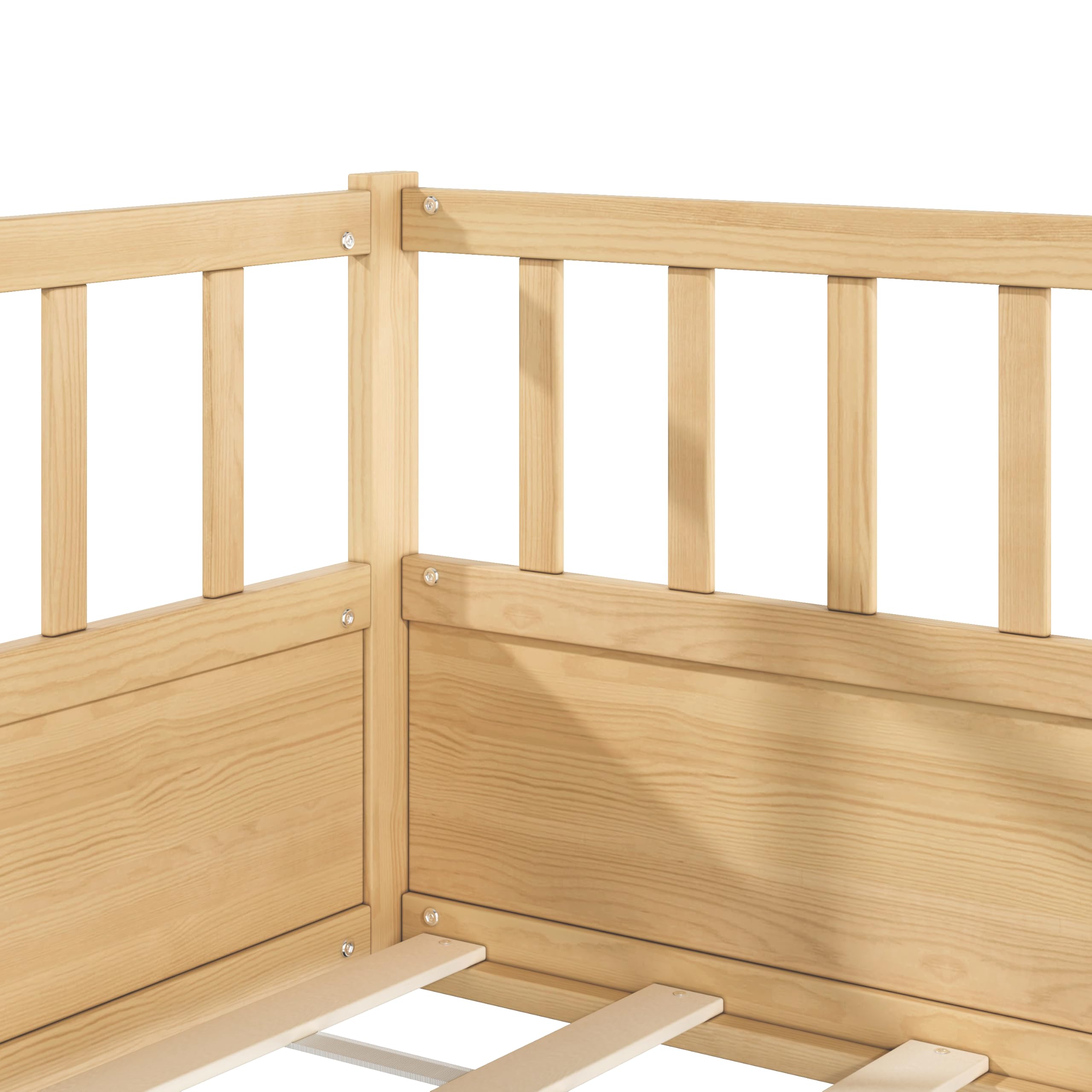 Montessori Bodenbett 90x200 51cm Rausfallschutz Massivholz Natur