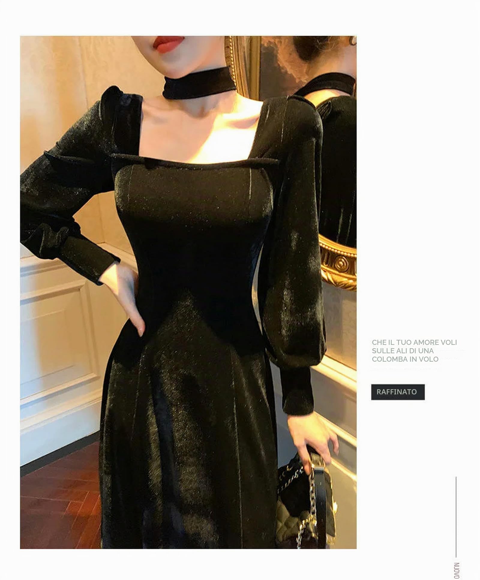 Vestito Donna Donne Vestito in Velluto Dorato Abito Inverno Autunnale-Rosso-XXL