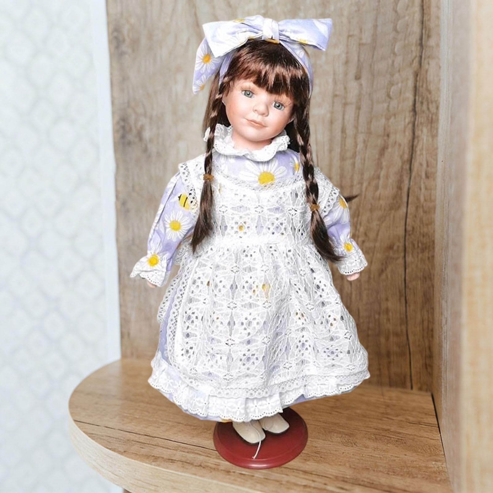 Scultura di Bambola in Porcellana in Piedi, Alta 40 Cm - Figura di Ragazza, Regalo di Compleanno Ideale per Libreria, Soggiorno O Ingresso, Viola