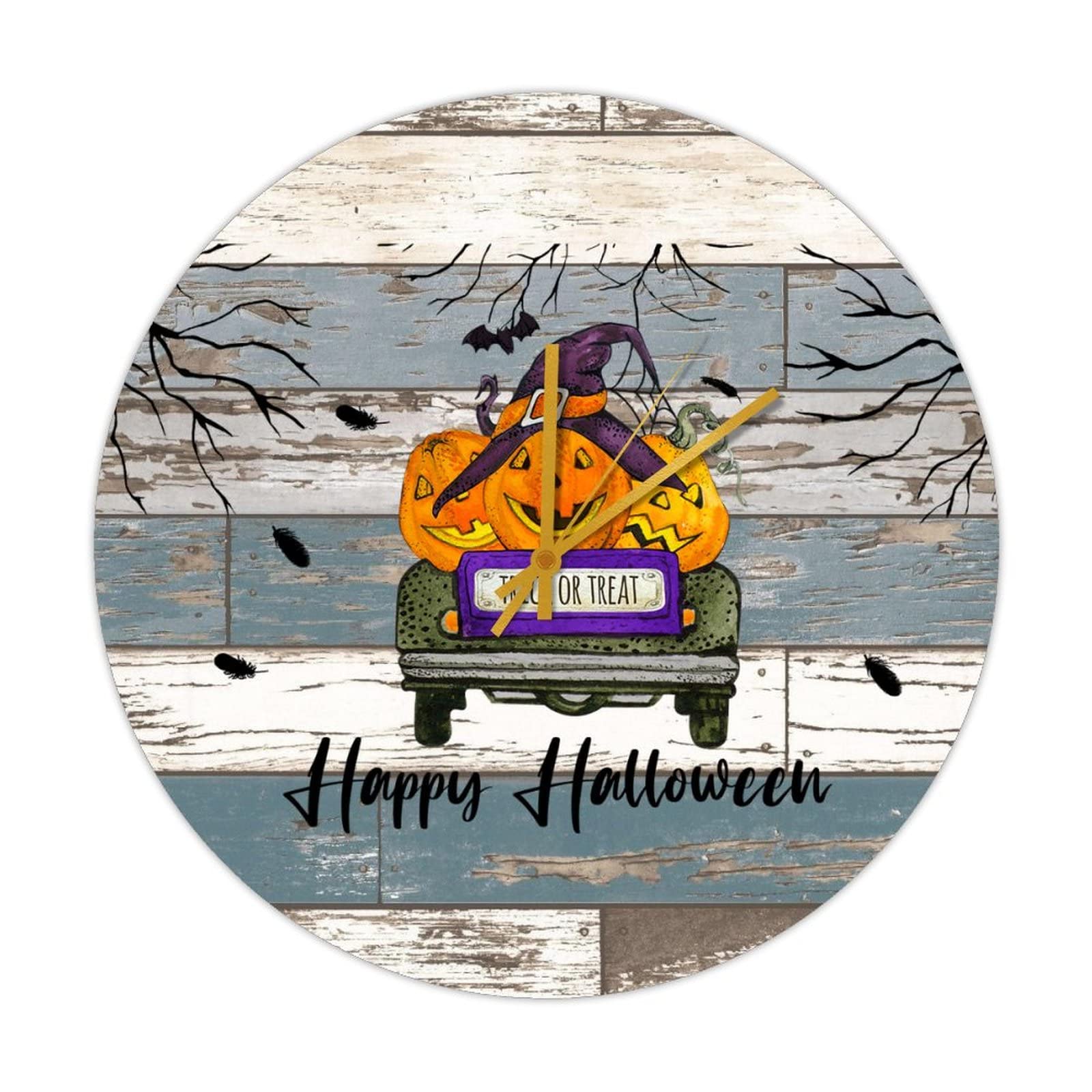 Horloge ronde bois Happy Halloween Action de grâce montre vintage chambre