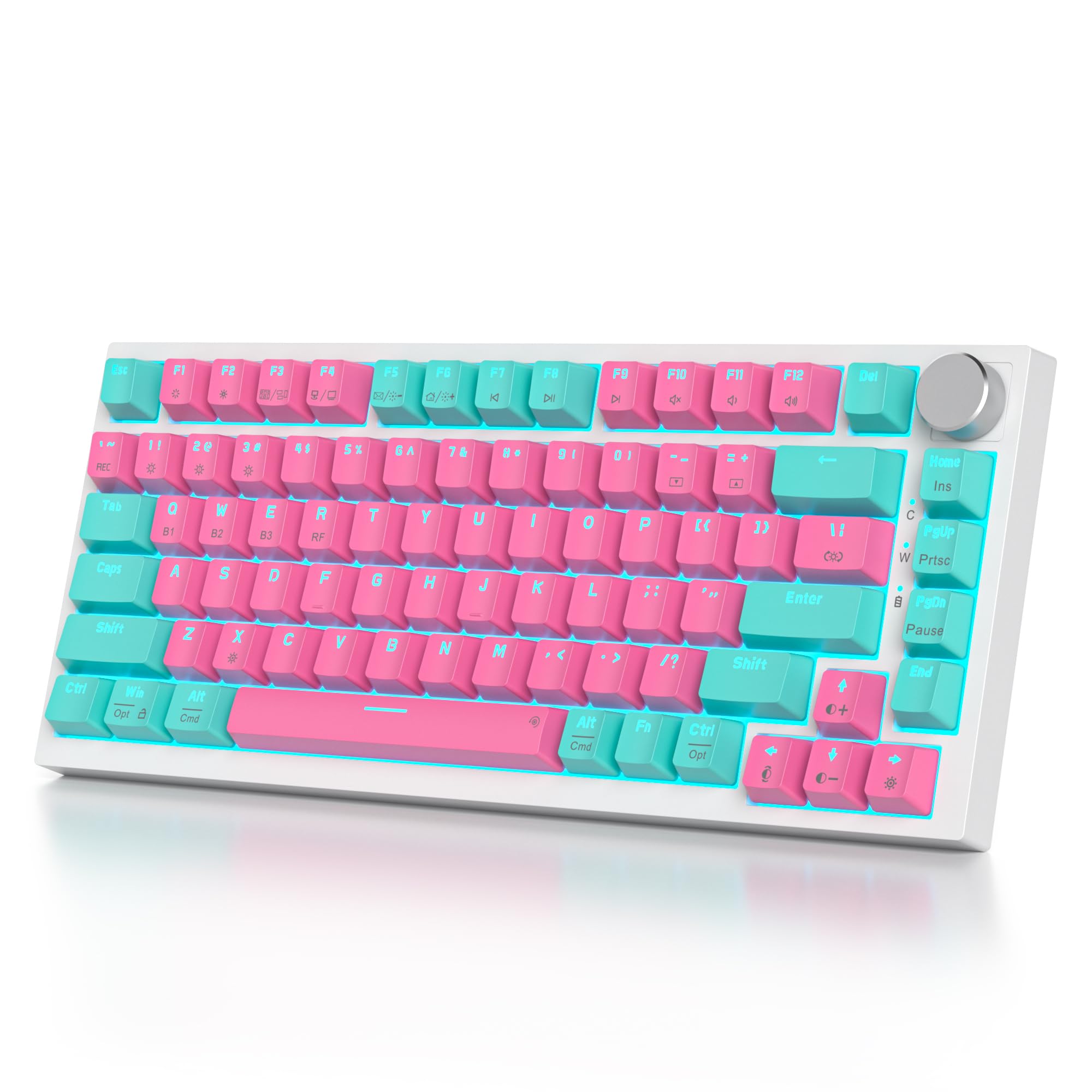 iTastatur 82 Keys Wireless Gaming Keyboard 75 Percent,Triple Mode Bluetooth/2.4Ghz/USB Pre-lubed Hot Swappable Mechanical Pink Keyboard, w/Knob&