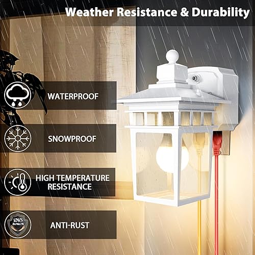 Miniatura 8 de Luces blancas para porche al aire libre con salida GFCI, iluminación exterior del atardecer al amanecer, funciona con cámara de seguridad, lámpara