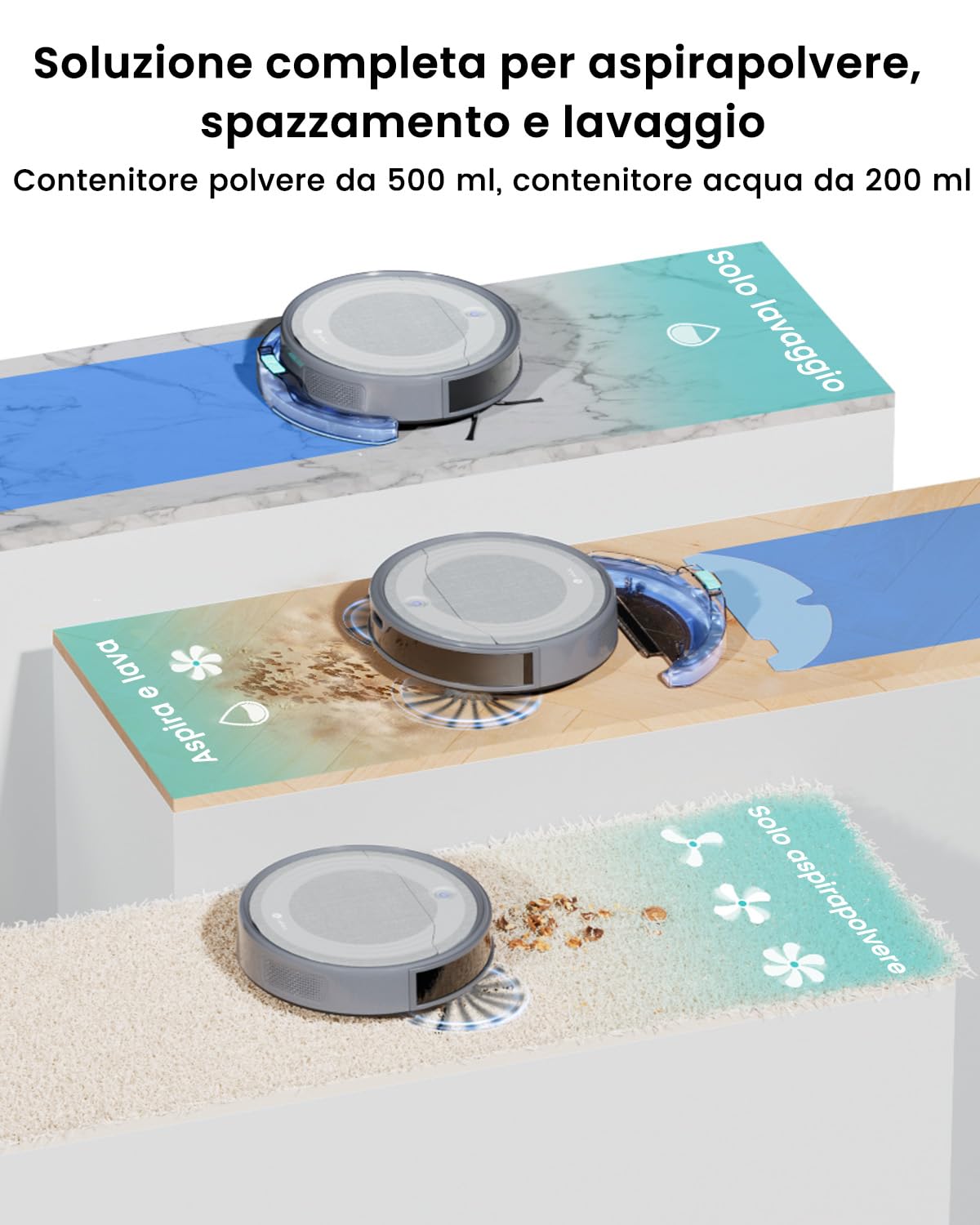 Lefant M310 Ultra Robot Aspirapolvere Lavapavimenti con Mappatura, 6000Pa, Navigazione ToF PSD 190°, 170 Min, Controllo APP/WiFi, 3-in-1, Ideale per Peli Animali e Pavimenti Duri, Grigio