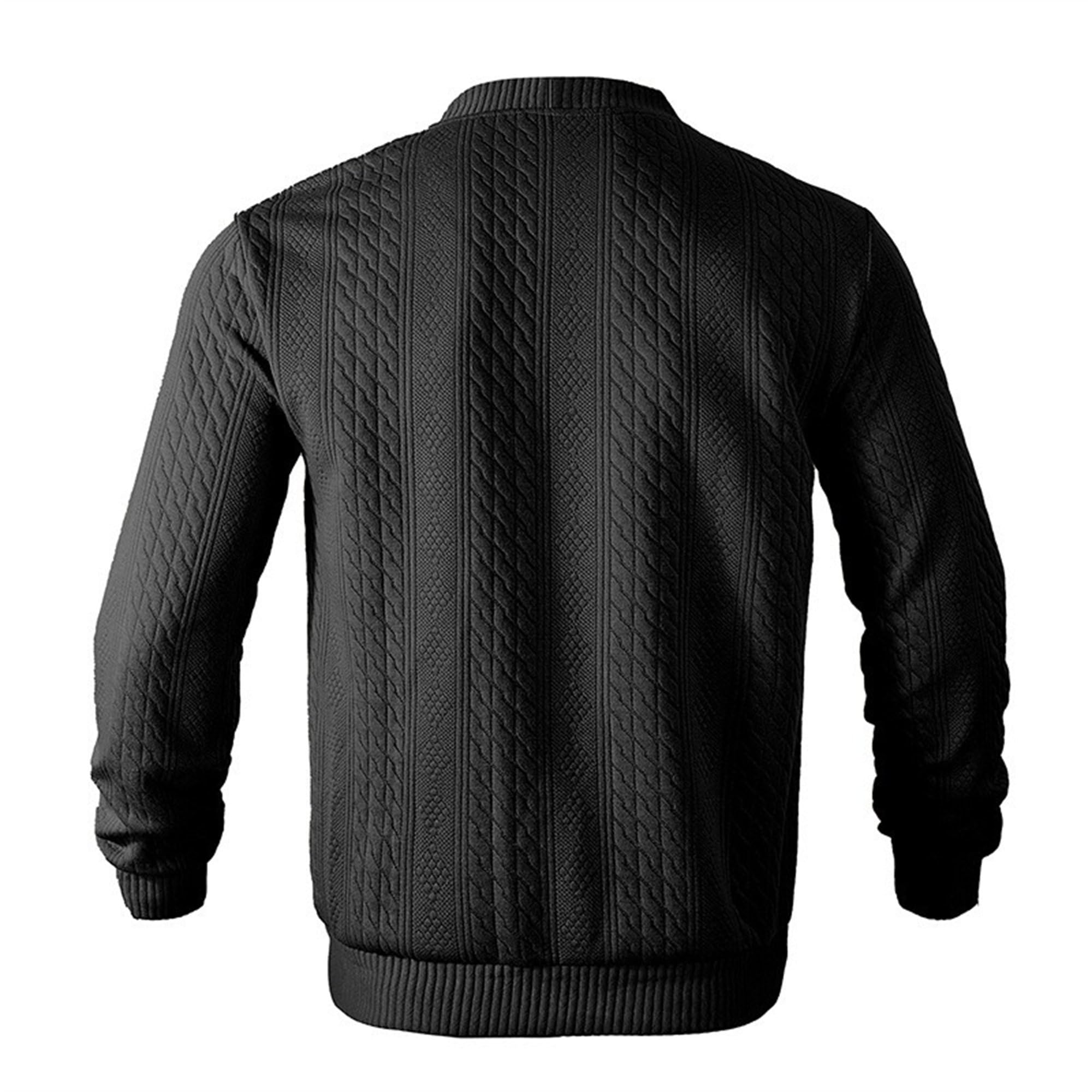 Mens Fashion Rib Cable Knitted Cardigan Shawl Long Sleeve Knitted Clothing Stand Collar Button Open Sweater (Black,XX-Large)