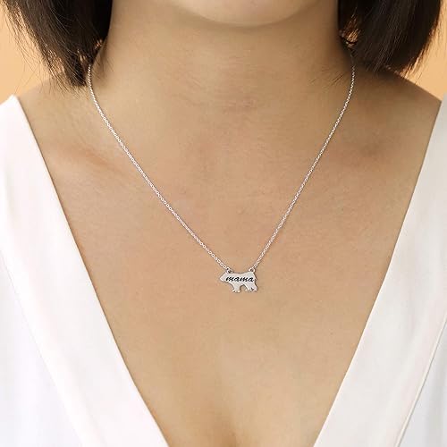 Miniatura 2 de Boma Collar de plata de ley con diseño de mamá oso, 18 pulgadas, Metal, No es una piedra preciosa
