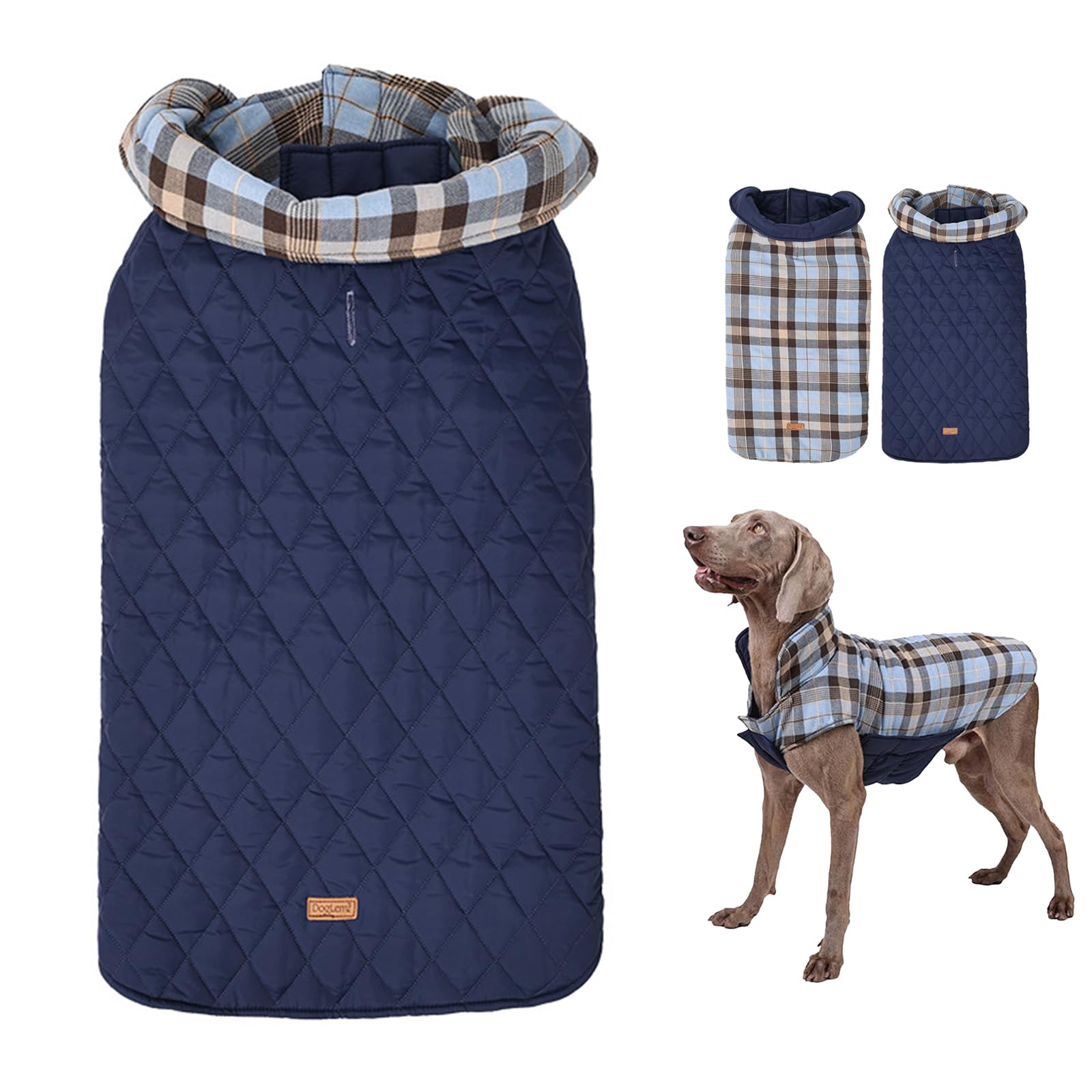 Dinhala Warm Dog Coat, Cold-Resistant Dog Clothes Reversible Two-Sided Pet Puppy Vest Windproof Pet Jacket Suitable for Medium & Large Dogs