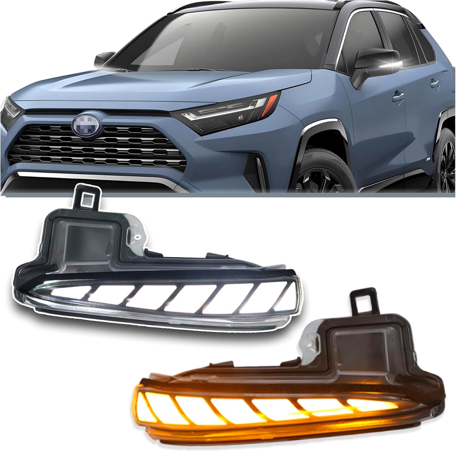LED Side Mirror Lights Kit for Toyota Tacoma 2016-2023 | RAV4 2019-2025 | Highlander 2020-2025 - Switchback White DRL & Amber Sequential Side Marker Turn Signals | Direct Replacement Assembly