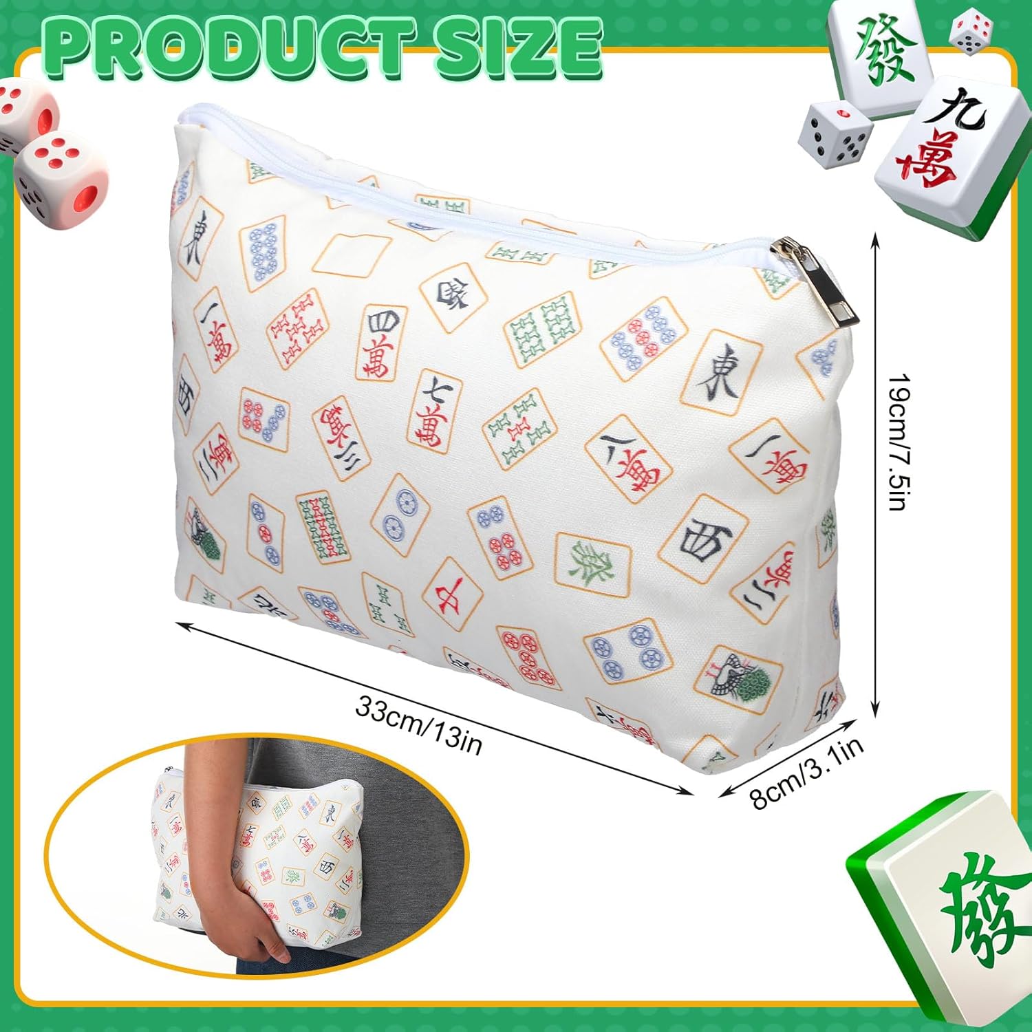 2 Pcs Empty American Mahjong Tile Bags Only with Zippered White Printed Bag Mahjong Tiles Accessories Zippered for Family Favor Gift (13x7.5 Inches, Only Case)