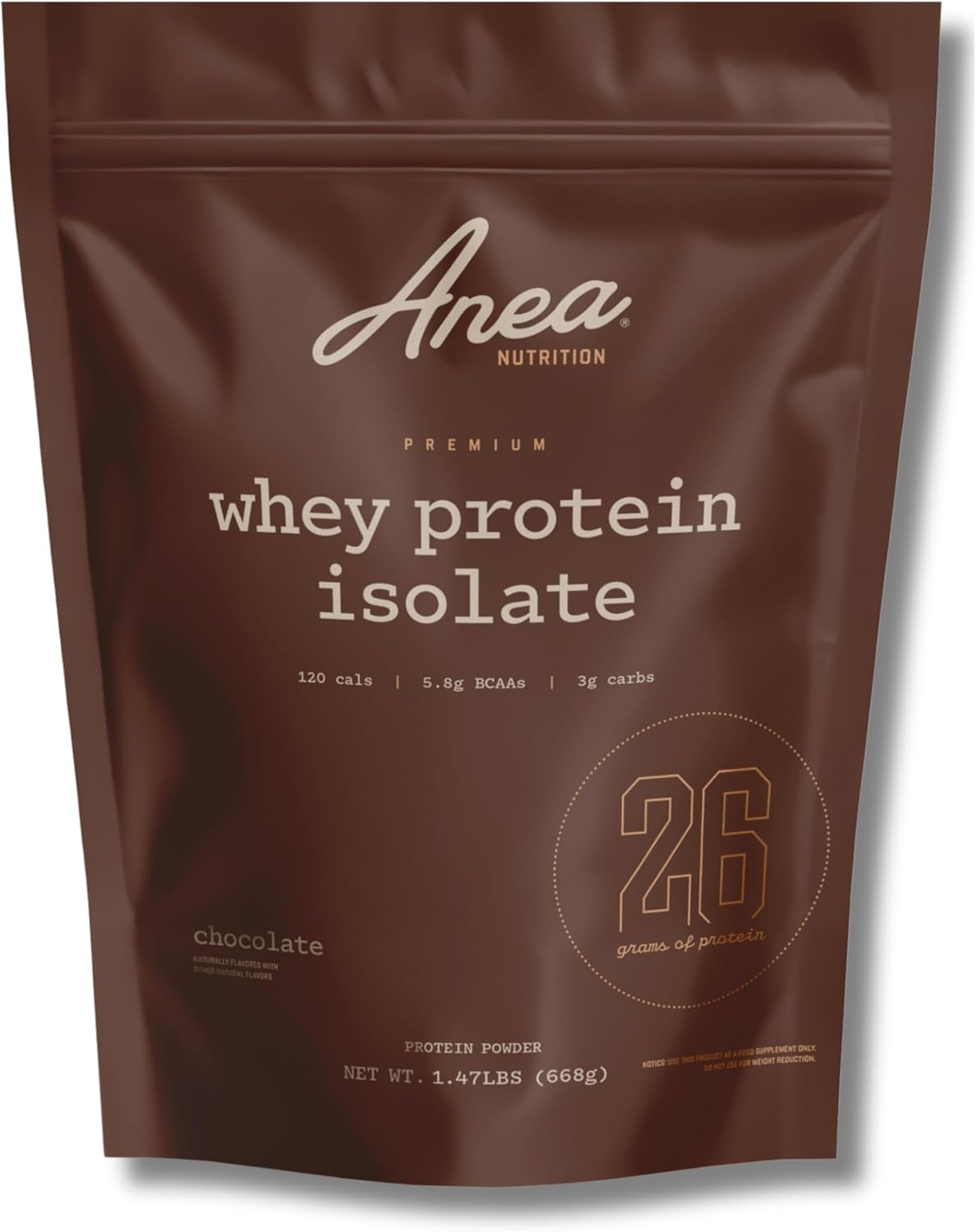 Anea Whey Protein Isolate - Chocolate | 26g Protein | 5.8g BCAAs | Low Carb, 3g Carbs | Complete Amino Acids | Gluten-Free, Soy-Free | Lean Muscle & Recovery | Made in GMP Facility