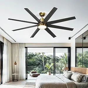 DWVO 65 Inch Ceiling Fans with Light and Remote, 8 Blade Large Ceiling Fan with Quiet Reversible DC Motor, 6-Speed, Dimmable 3 Color Temperatures, Memory Function for Living Room, Dining Room, Bedroom
