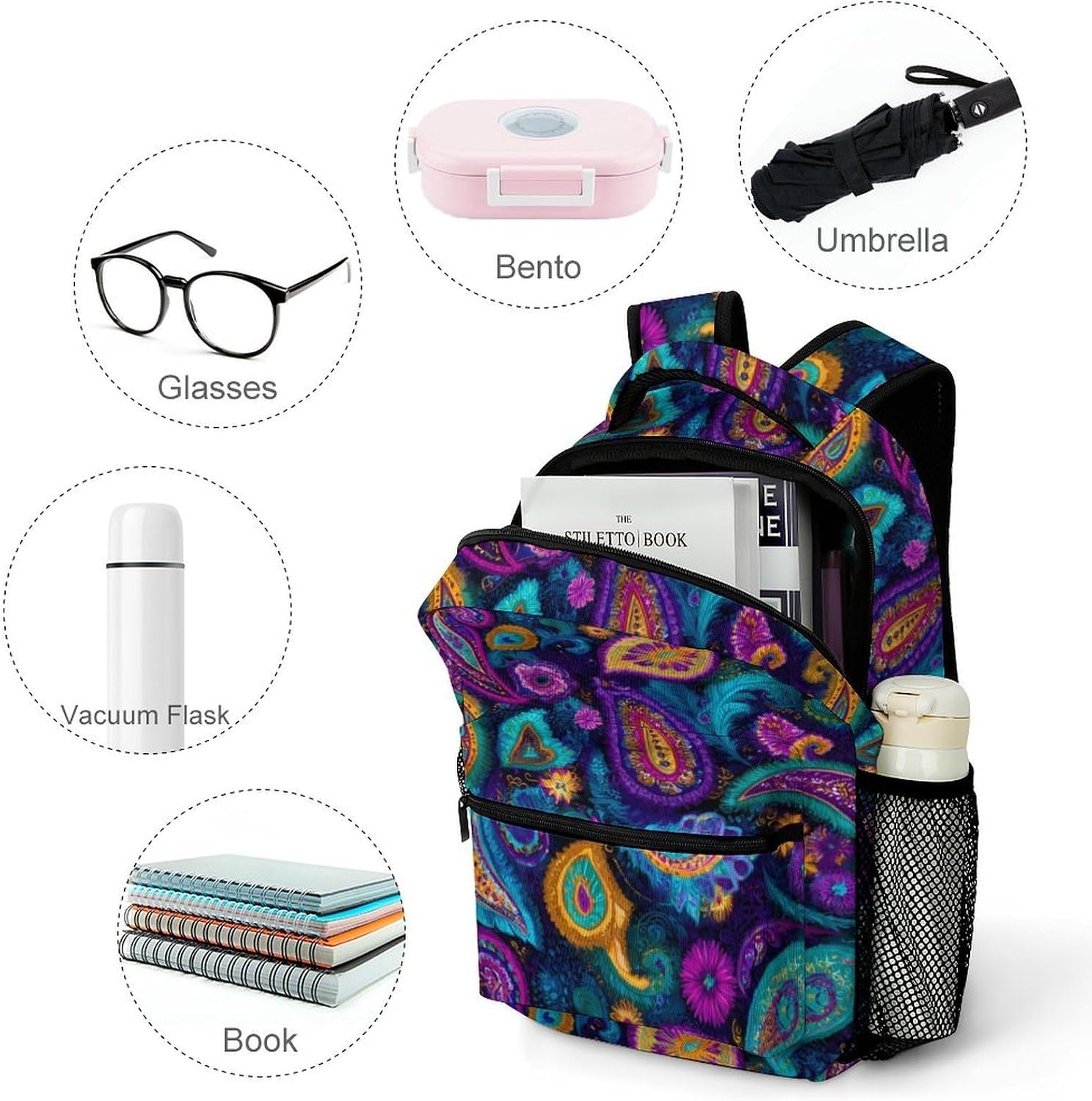 Colorful Paisley Novelty Backpack Lightweight Printed Daypacks image 4