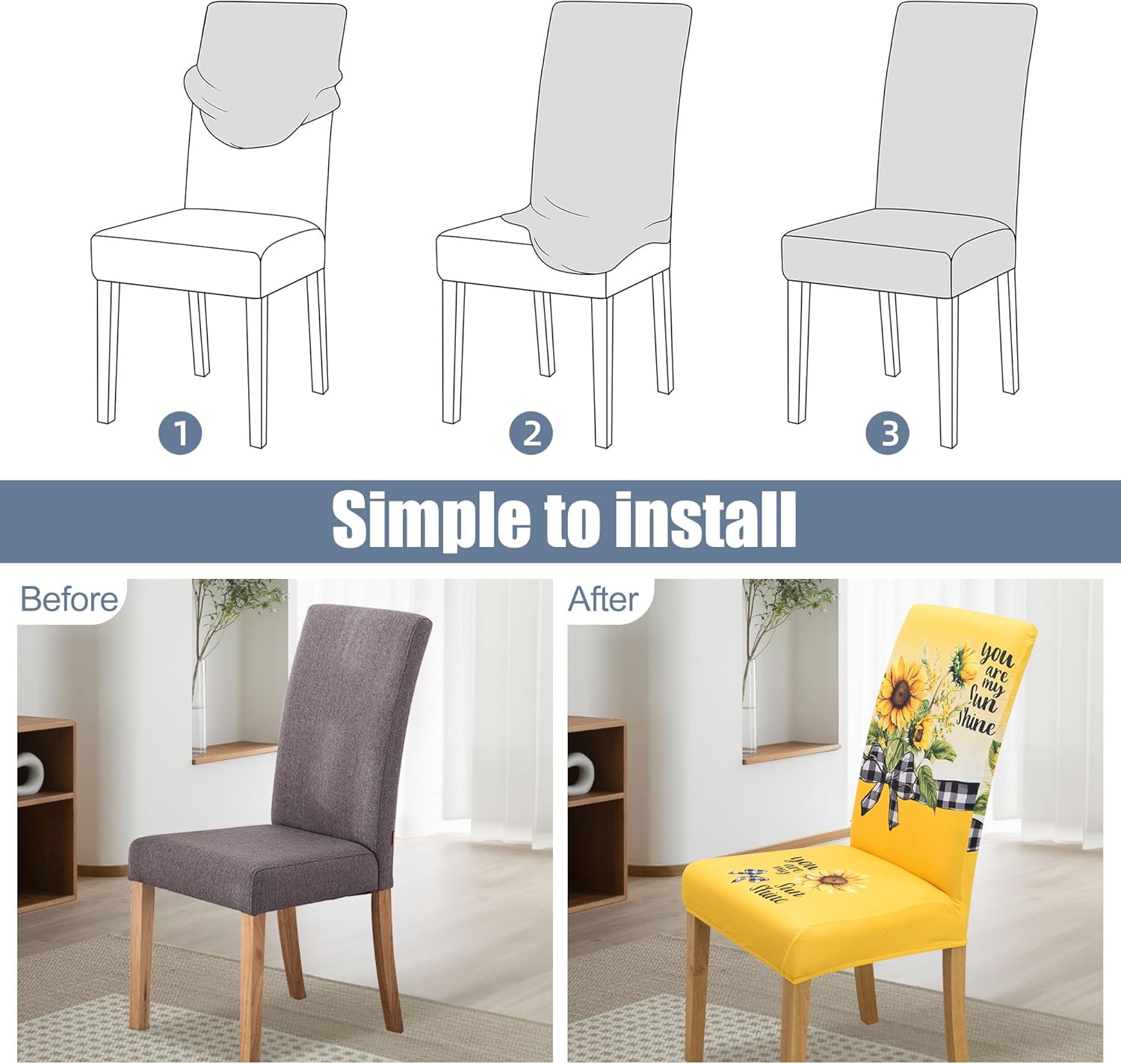 BIETYONE Chair Covers,Dining Room Chair Covers Set of 6,Stretch Kitchen Chair Cover,Washable Dining Chair Cover,Parsons Chair Slipcovers Protective,for Home,Restaurant,Banquet