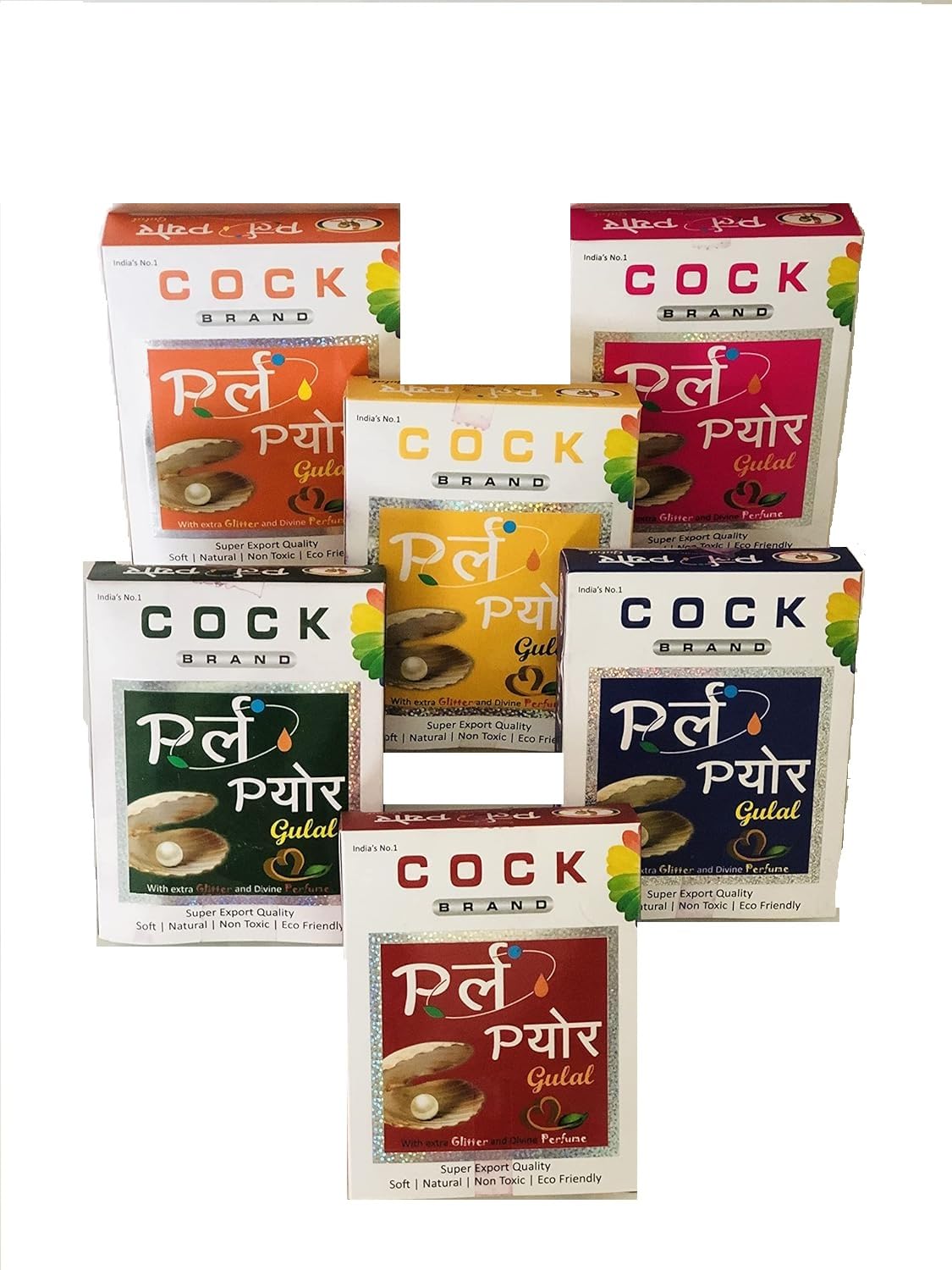 Natural & Organic Holi Colors and Gulal, Silky, Soft & Skin Friendly powder, Non Toxic & Non Irritant, 100% Safe, Multicolour (50g x 6 pack (Pearl))