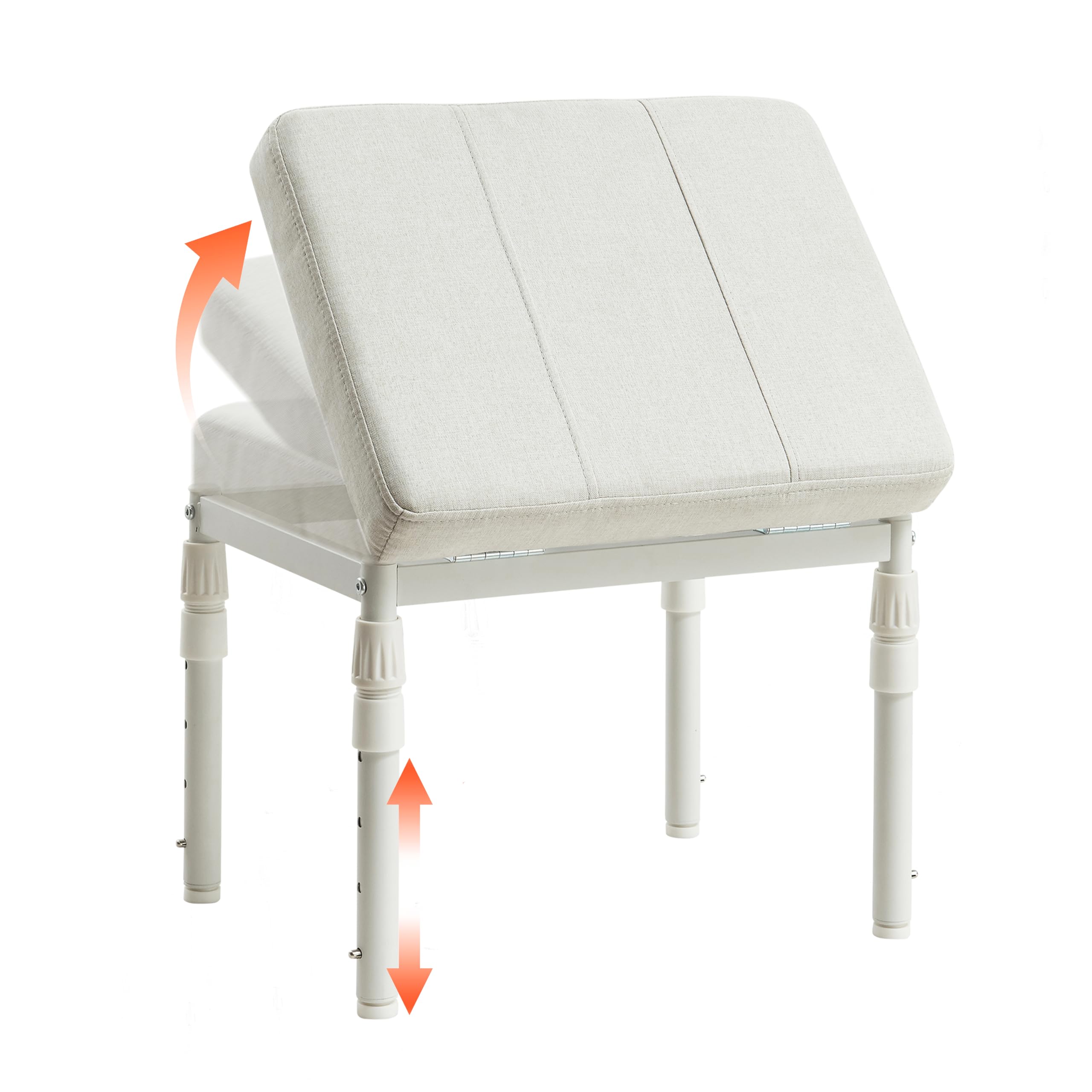 TIOPGHAD Reposapiés Ajustable para Escritorio, Taburete Otomano, Beige | 4 alturas, inclinación 60 grados, 28 posiciones, cojín de espuma de 6 cm, base metálica, para escritorio, sofá, cama, oficina