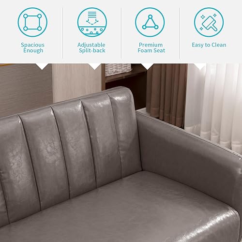 Miniatura 6 de CECER Sofá y sofá convertible, sofá cama, sofá cama ajustable, futón de piel sintética, futón con brazos divididos en la espalda para sala de estar,