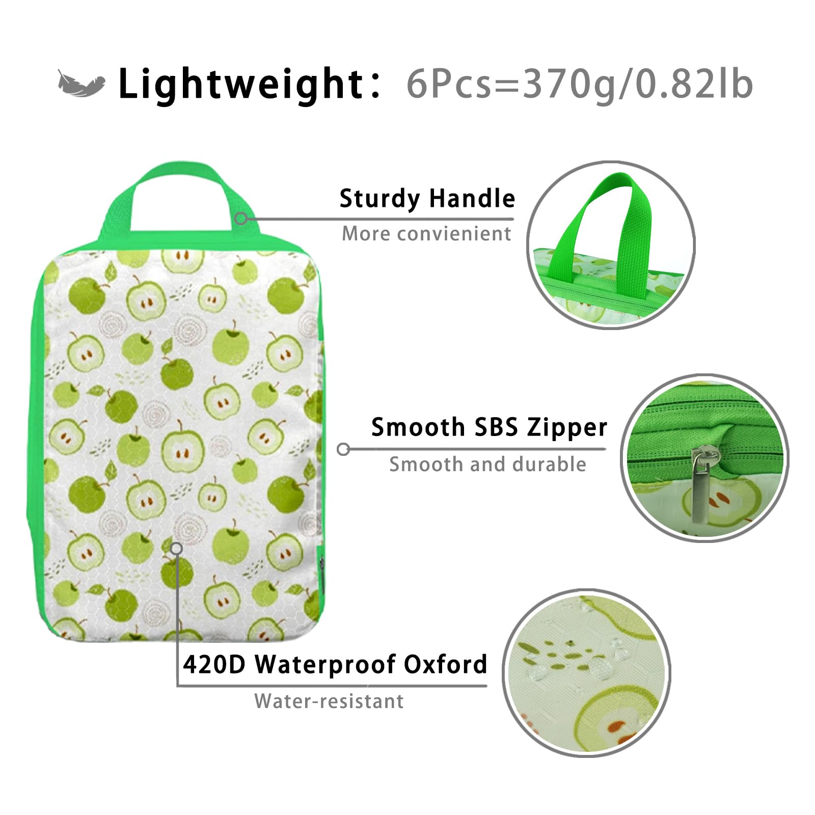 Kompressions-Verpackungswürfel, Packwürfel für Reisen, wasserdichtes Gepäck-Organizer-Taschen-Set, niedliche Verpackungswürfel für Damen, Kinder, Rucksack, Handgepäck, Obst, 6er-Set