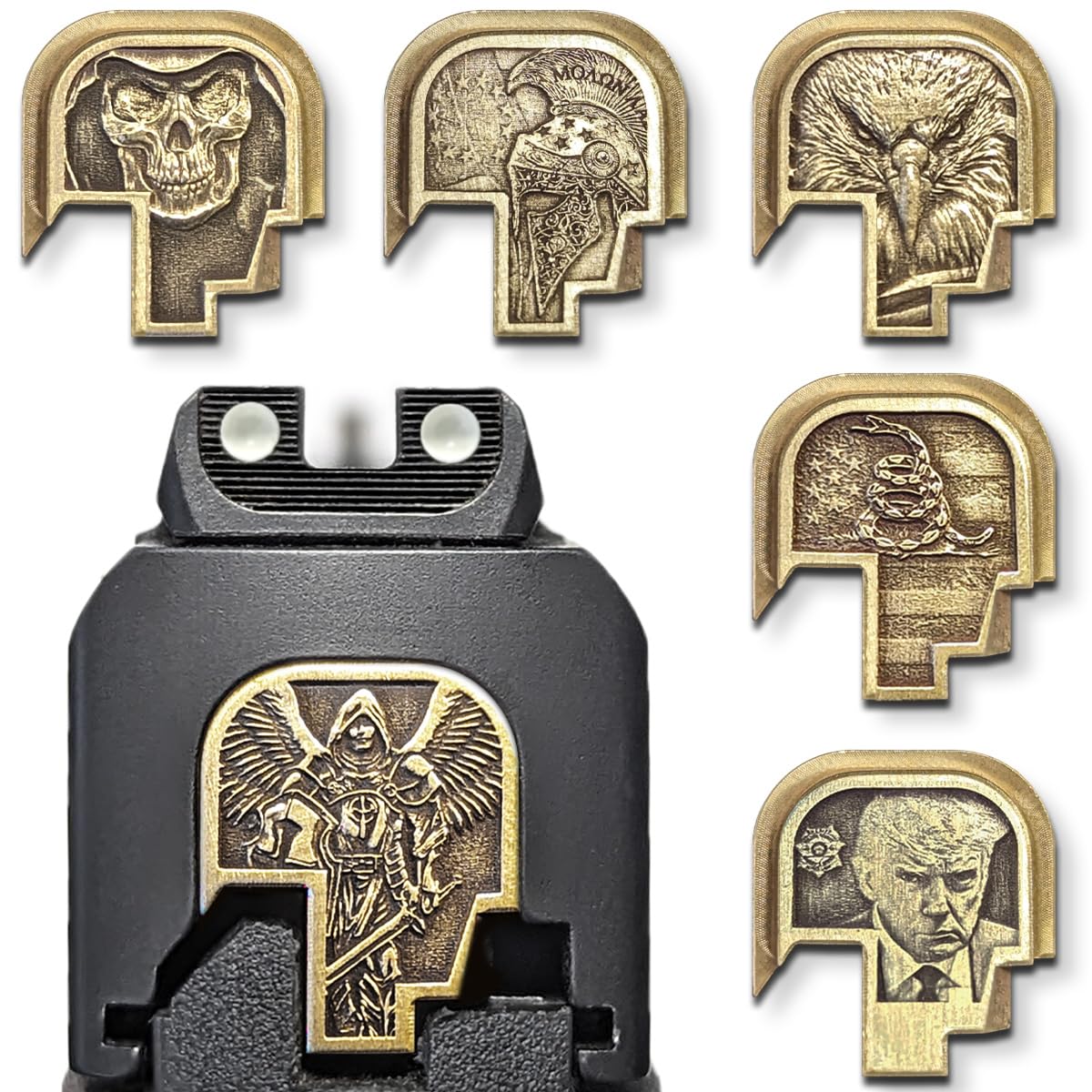 Milspin Slide Back Plate Compatible with Smith and Wesson M&P Shield Subcompact | Deep Engraved | Veteran Made in USA (Black on Brass 3D St. Michael)
