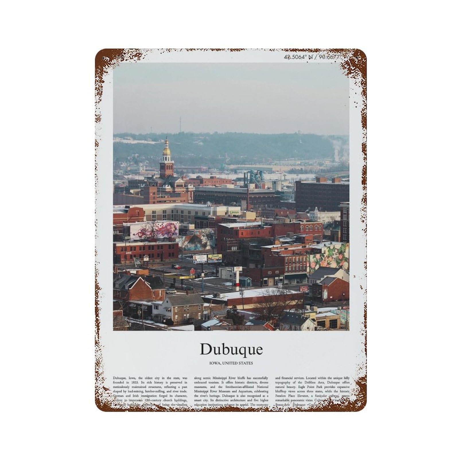 xiaoxiaoshen Dubuque Iowa, United States, USA City Scenery Wall Decor Art Metal Tin Poster Modern Home Decor Art Home Bar Shop Decorations Vintage Sign 40x30cm