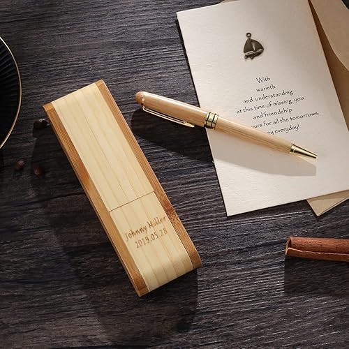 Miniatura 3 de Juego de bolígrafos personalizados, caja de regalo, bolígrafos grabados personalizados con nombre, bolígrafos de madera, bolígrafos negros para