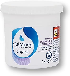 Cetraben Flare Up Overnight Ointment, Relieves Dry, Itchy & Eczema-Prone Skin, Rich Formulation for Intense Hydration, Protects Skin from Irritants, For Overnight Use, Fragrance Free, 1 x 120g