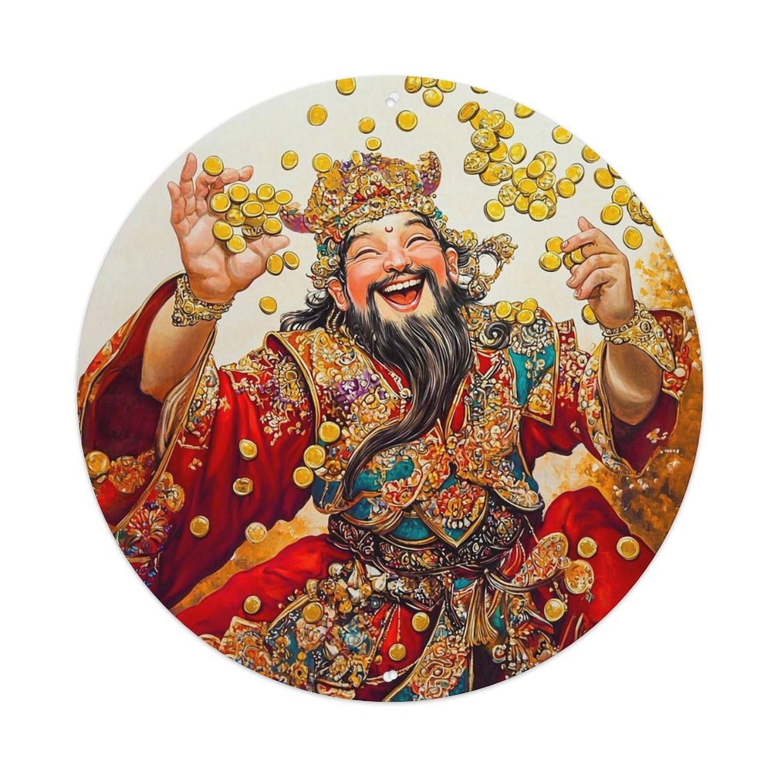 Jdyansheng Vintage God Of Wealth Pattern Print Tin Sign Metal Poster Metal Signs For Home Man Cave Bar Cafe Kitchen Laundry Room Wall Decorations 8X8 Inches
