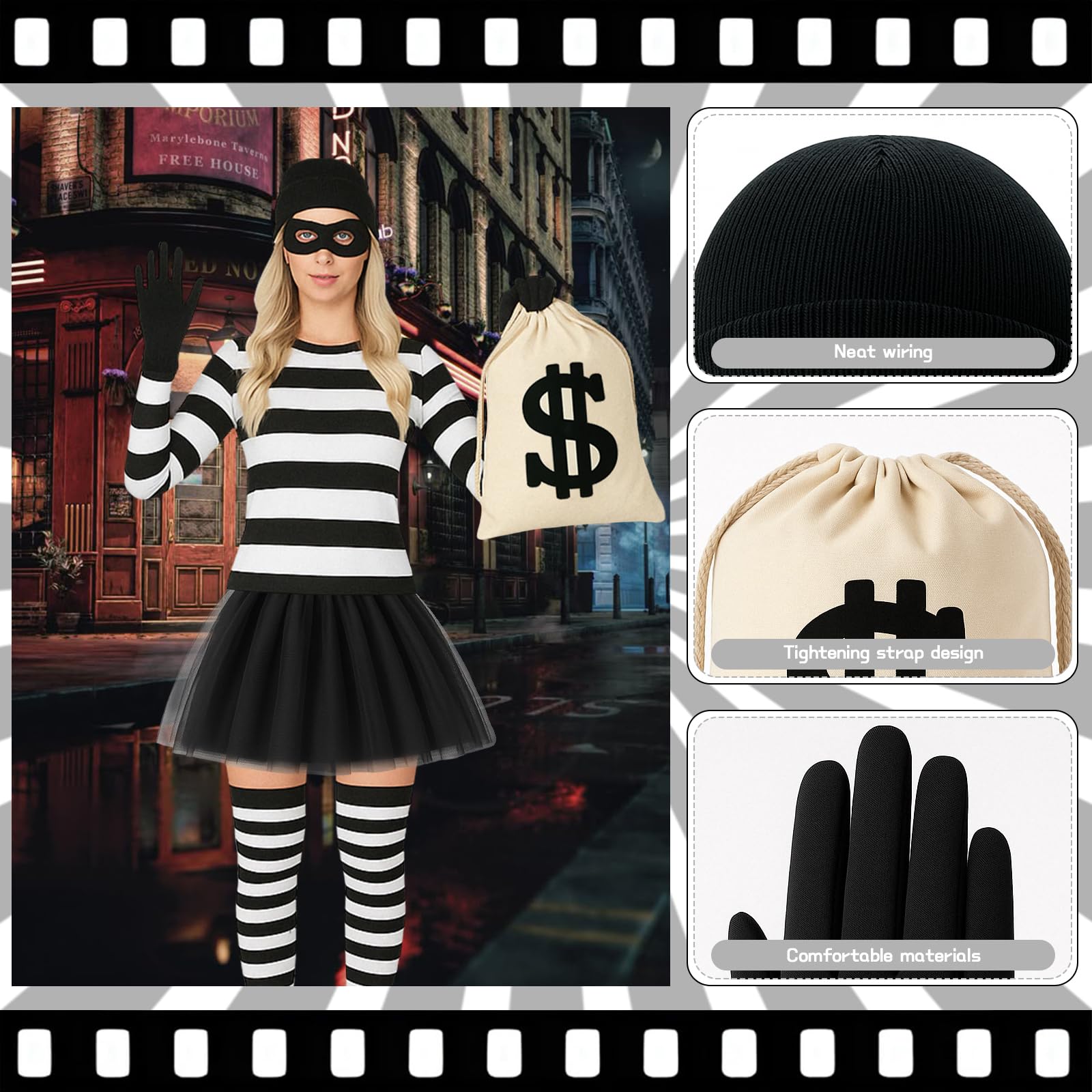 Glirop 6Pcs Women Robber Costume Set - Image 3
