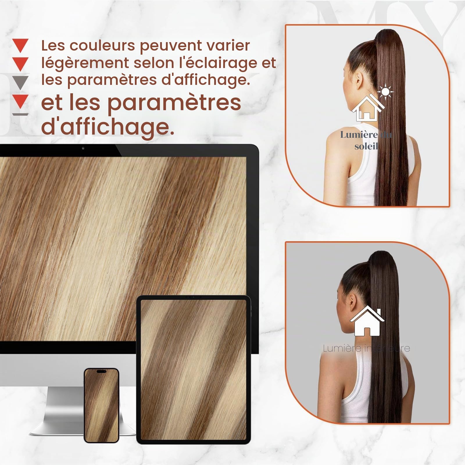 MY-LADY Extension Queue de Cheval Cheveux, 35cm Postiche Queue de Cheval Naturel, Rajout Cheveux Longue Ponytail Lisse Wrap Around #12P613 Brun Doré& Blond 80g