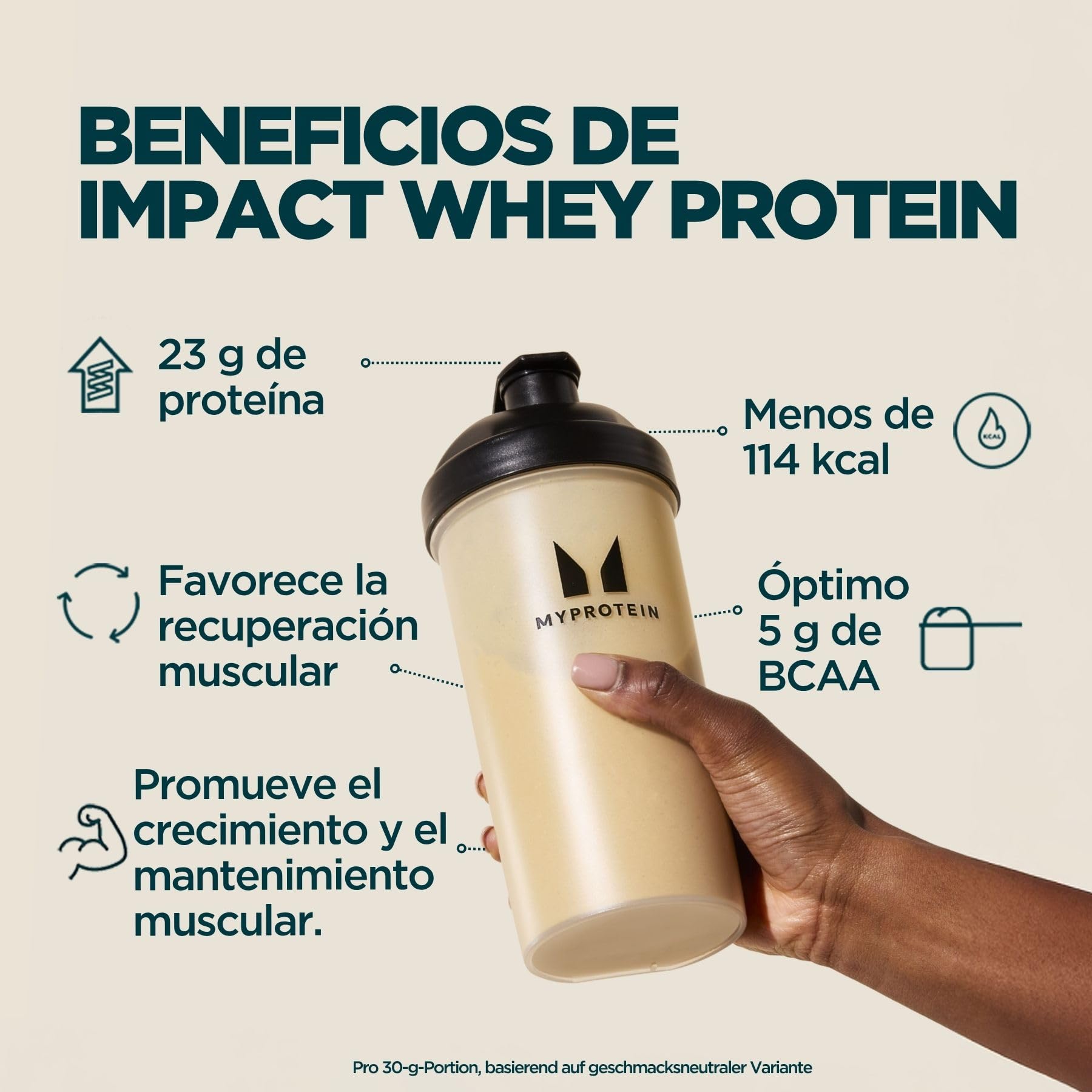 Myprotein Impact Proteína de suero en polvo - Chocolate natural | 30 porciones | Hasta 23 g de proteína por porción | Bajo en grasas y azúcares | Ideal para el crecimiento muscular