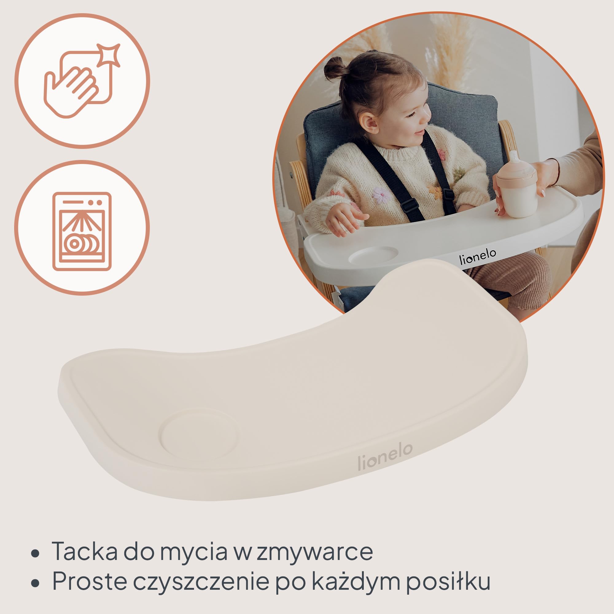 LIONELO Floris Krzesło 3 w 1 z drewna brzozowego | Wyjmowana taca do mycia naczyń, wysokość i podnóżek regulowana w 4 pozycjach, 5-punktowe bezpieczeństwo, styl skandynawski