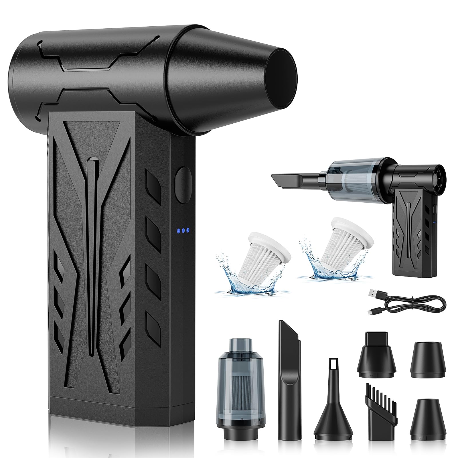 Tolcuez 2 in 1 Compressed Air Duster, 4 Gear Electric Air Blower, Brushless Motor, Rechargeable Electric Air Duster Cleaner for Computer, Keyboard, Car, Home,Outdoor Cleaning