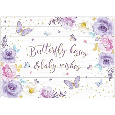 Butterfly Kisses Baby Shower Arch Backdrop Cover Purple Pink Floral