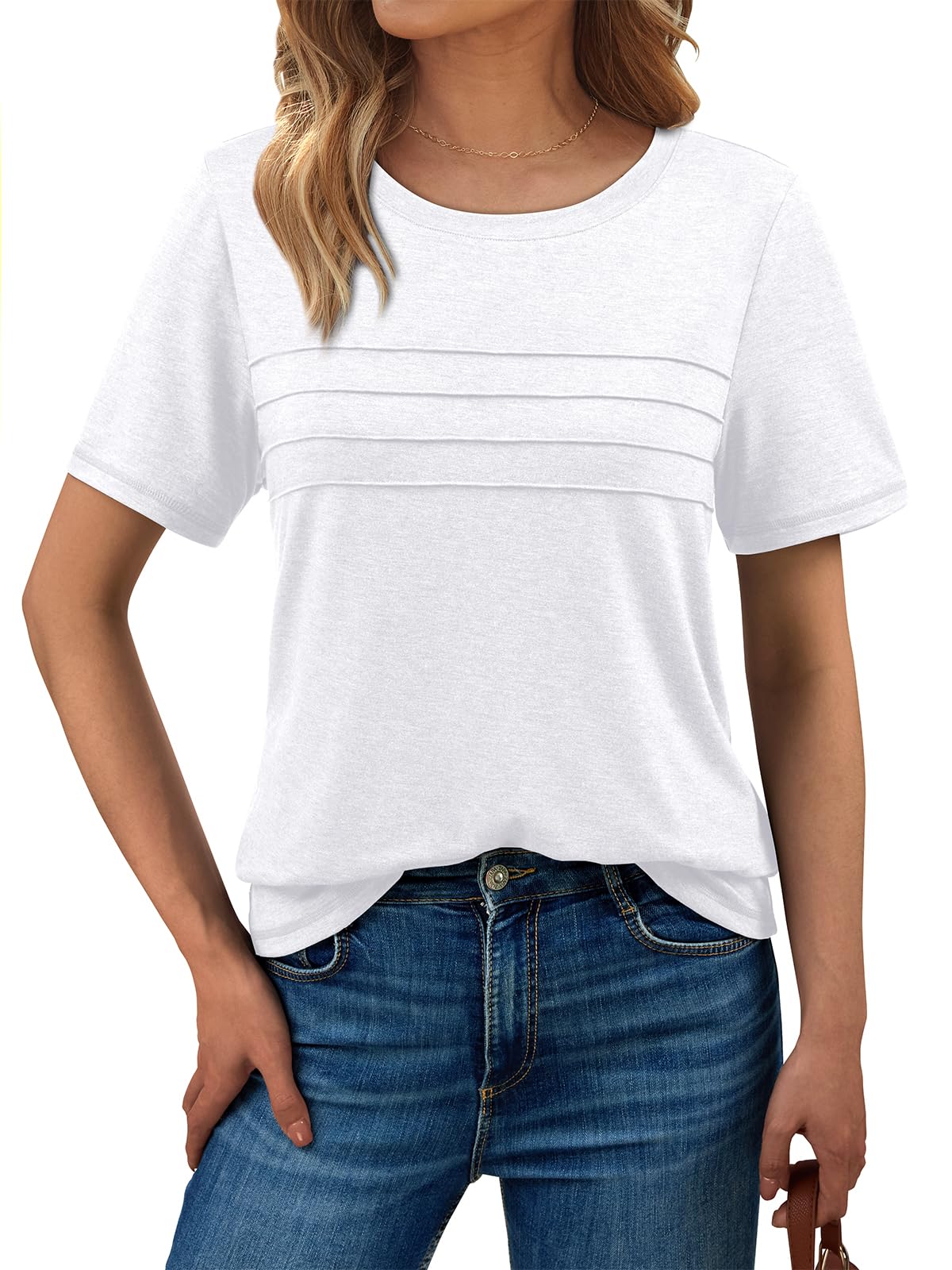 AUTOMET Women's Summer Short Sleeve Shirts Trendy T-Shirts Dressy Casual Blouses 2025 Crew Neck Tunic Beach Fashion Tops