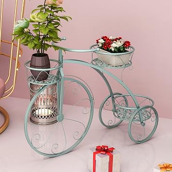 Flower Stand, Garden Stand, Stylish, Plant Stand, Gardening Rack, Pot Stand, Flower Stand, Metal Planter Rack, Bicycle Shape, Plant Flower Display Stand, Plant Shelf, Indoor Outdoor Garden, Tiered Plant Stand Holder Display Stand, 3 Pots Color Blue