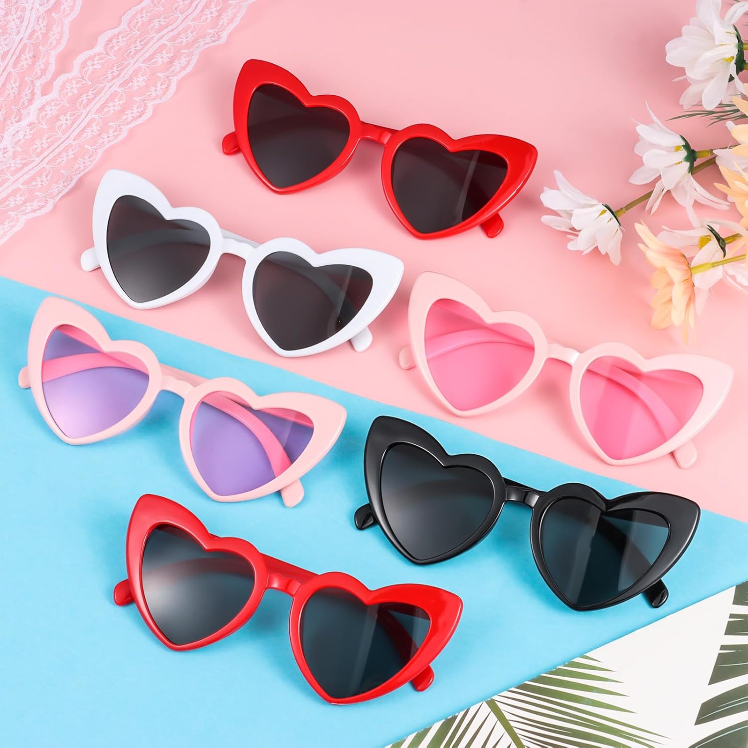 6 Pack Vintage Heart Sunglasses Cat Eye Love Shaped Sunglass for Women Girl Bulk Retro Cute Sun Glasses - Image 7