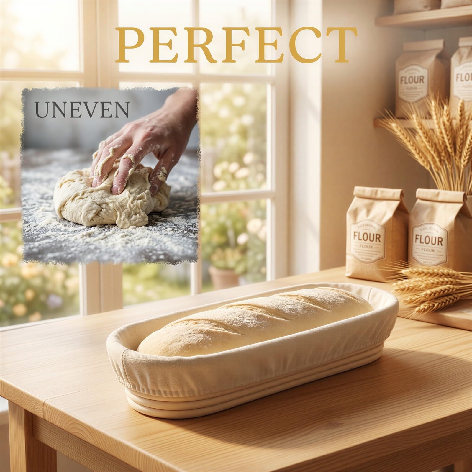 2 Stk. Brot-Gärkorb-Set, ovale Rattan-Gärkörbe mit Stoffeinlage für Sauerteig und Baguette, 34 x 10 x 5,5 cm, für Hobbybäcker, Landhausstil, Küche und Dekoration