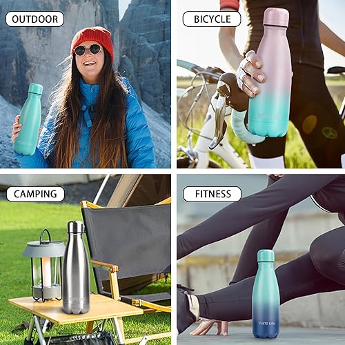 Miniatura 6 de Botella de agua aislada, paquete de 2 botellas de agua de acero inoxidable de 12 onzas con tapa con pajilla, botellas de agua deportivas de metal