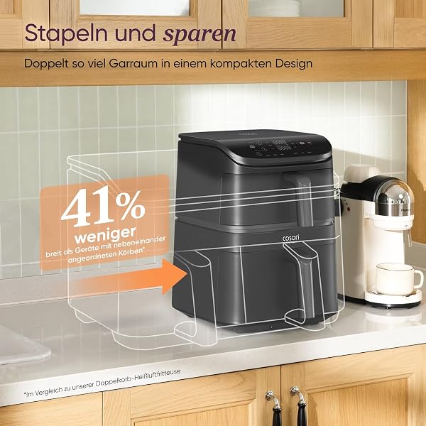 COSORI COSORI Airfryer, Heißluftfritteuse 2 Kammern, 10,8 L Heissluftfritteuse, Innovative Mehrfach-Luftgeschwindigkeit, Spart 41 Prozent Platz, Inklusive Rezeptbuch und Edelstahl-Rost, Silbergrau in use